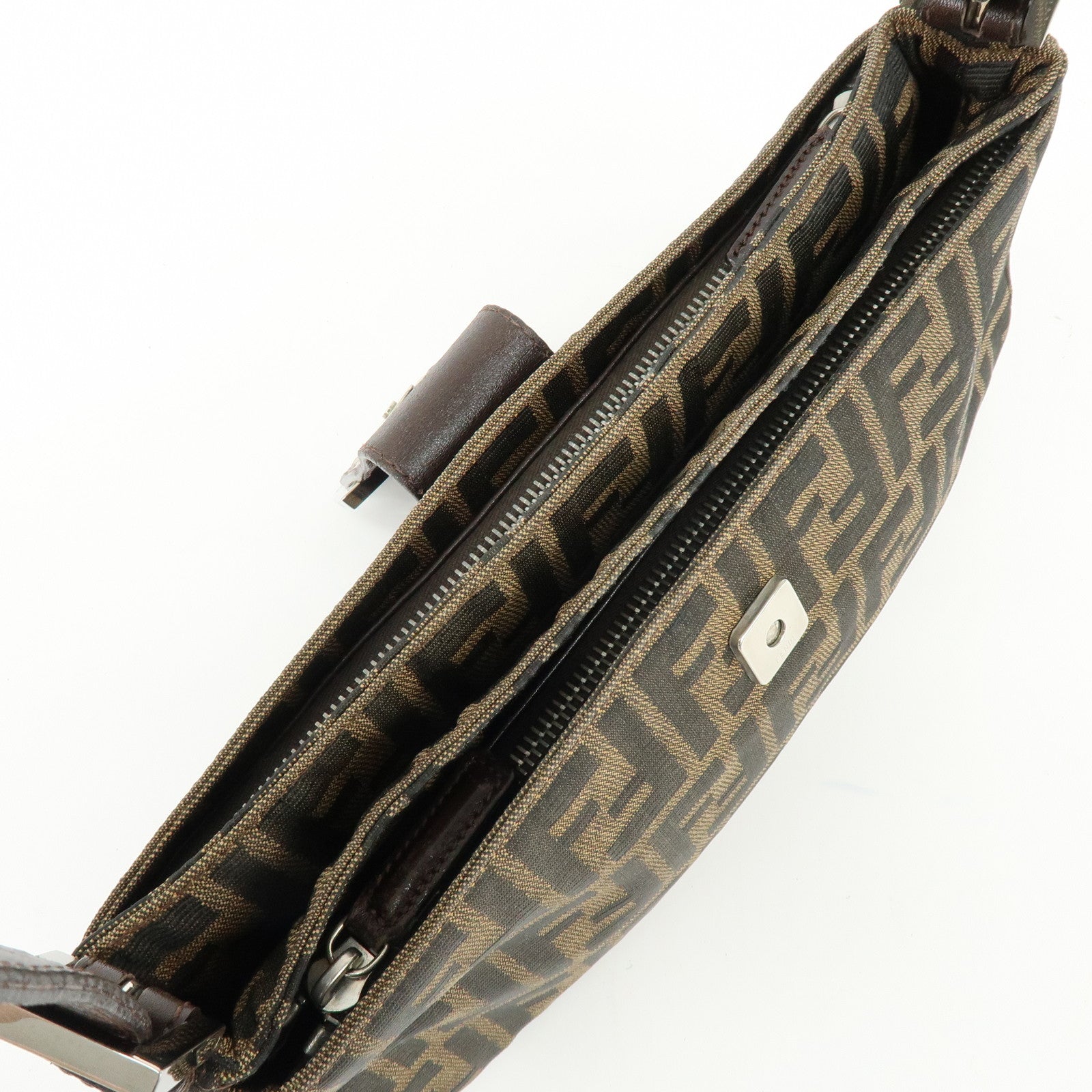 FENDI Zucca Canvas Leather Shoulder Bag Hand Bag Brown Black 26722