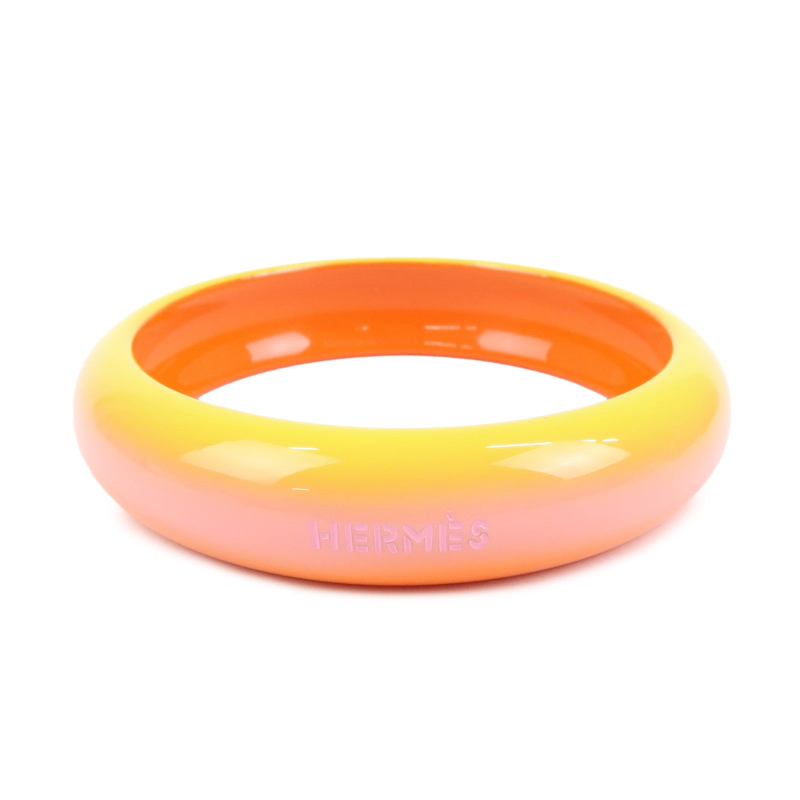 HERMES Fusion Lacquered Wood Bangle Bracelet Orange Pink