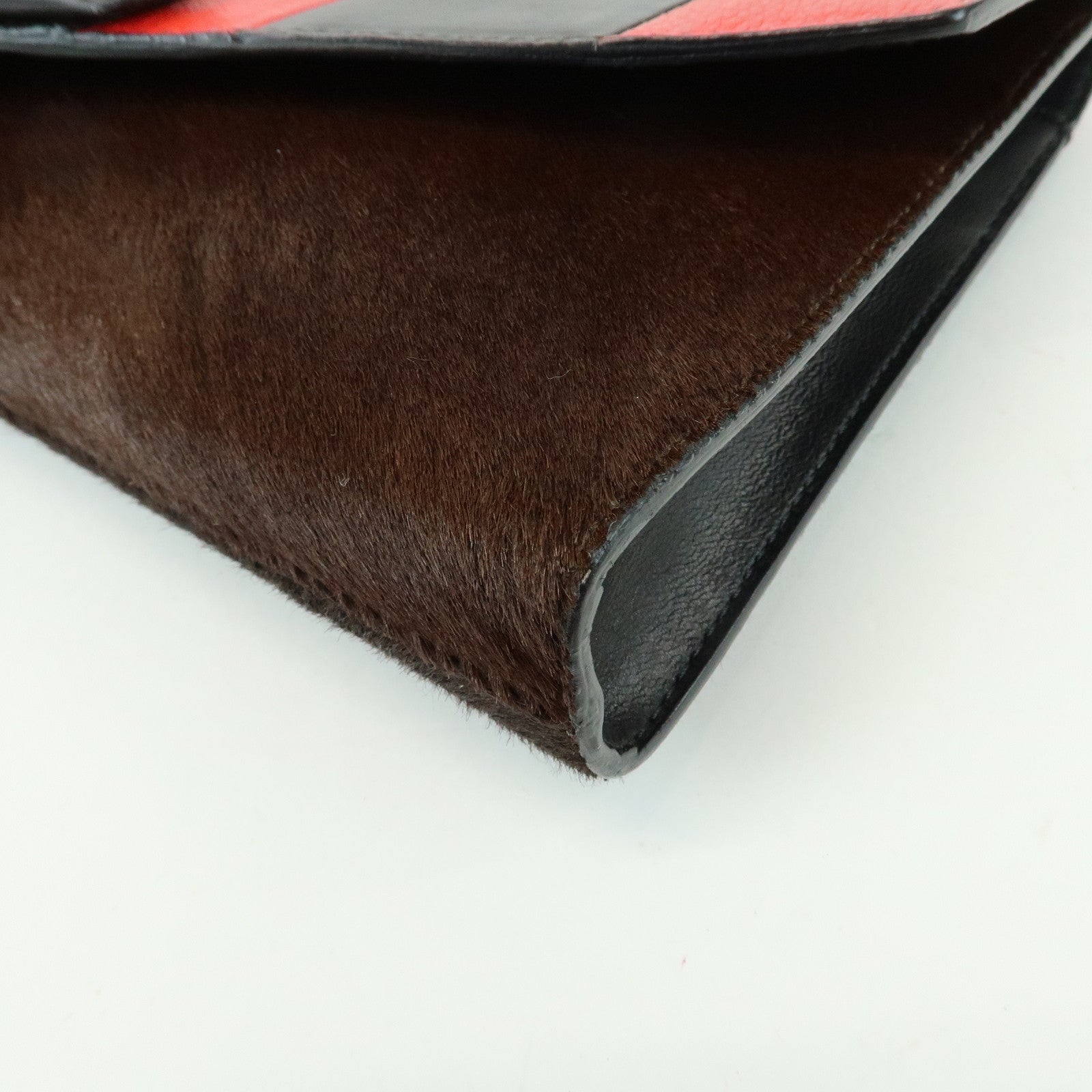 GIVENCHY Pony Hair Leather Clutch Bag Flat Pouch Brown Red TE0142