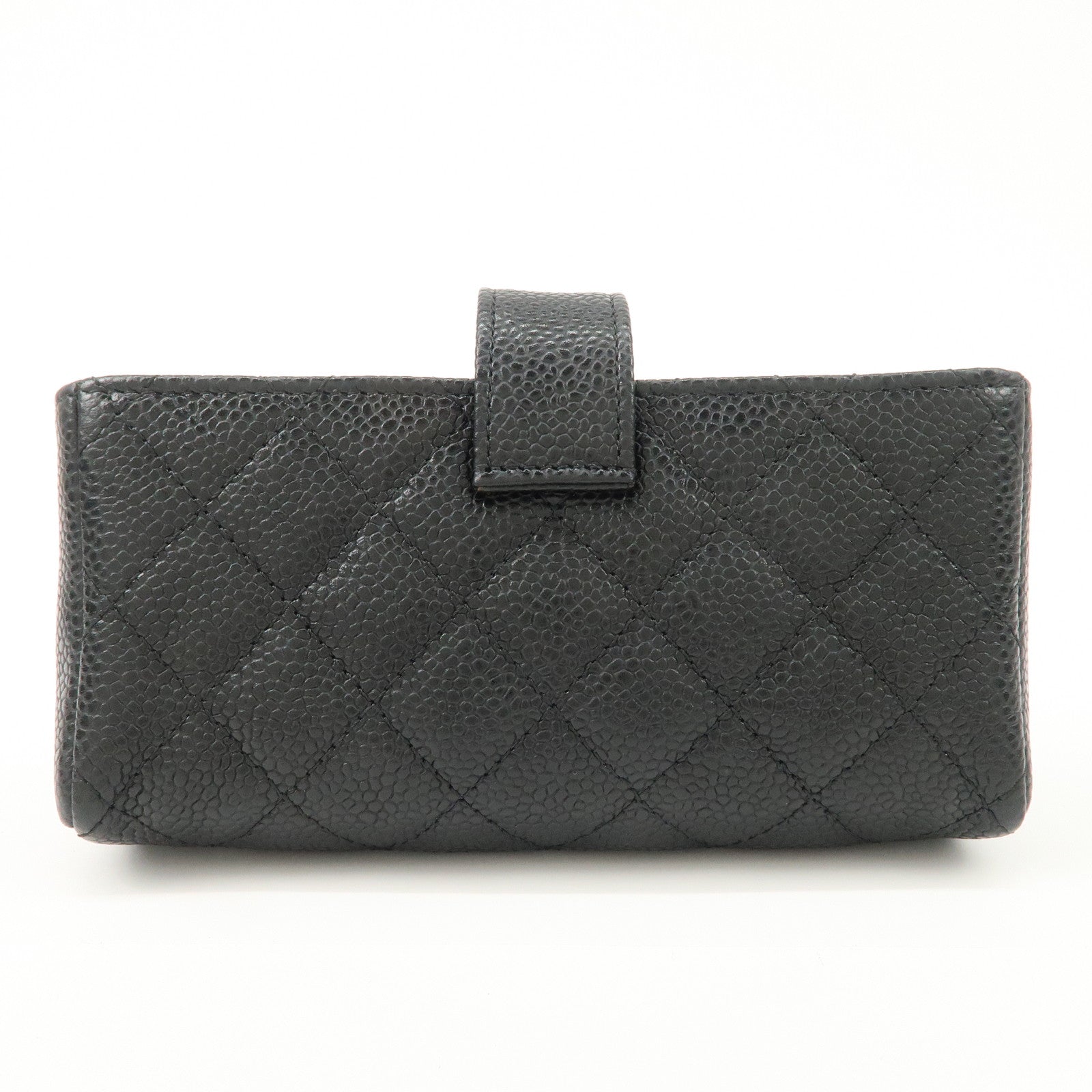 CHANEL COCO Mark Matelasse Caviarskin Pouch Black Gold A48227 Used