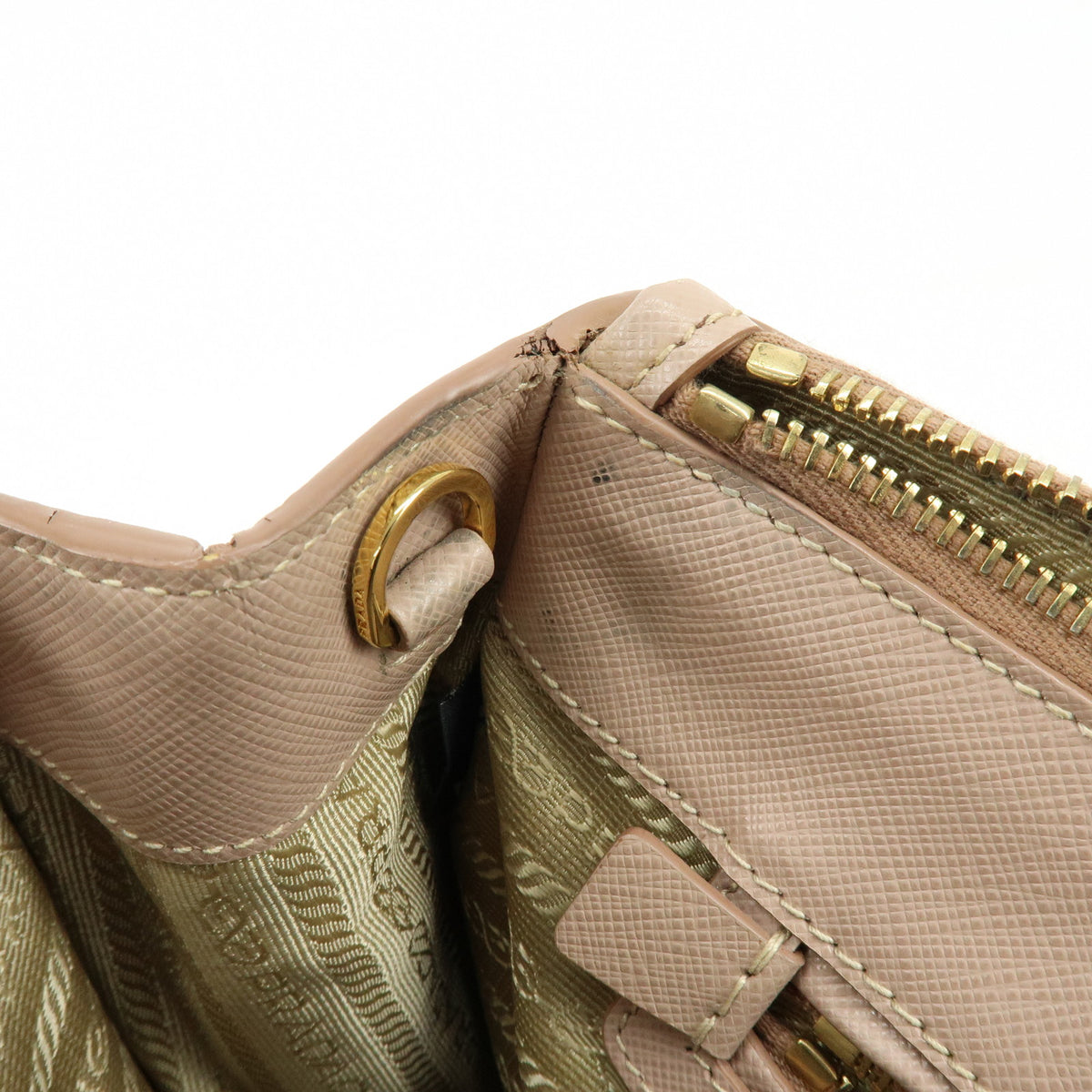 PRADA Triangle Logo Galleria Saffiano Leather 2Way Bag Beige BN1801