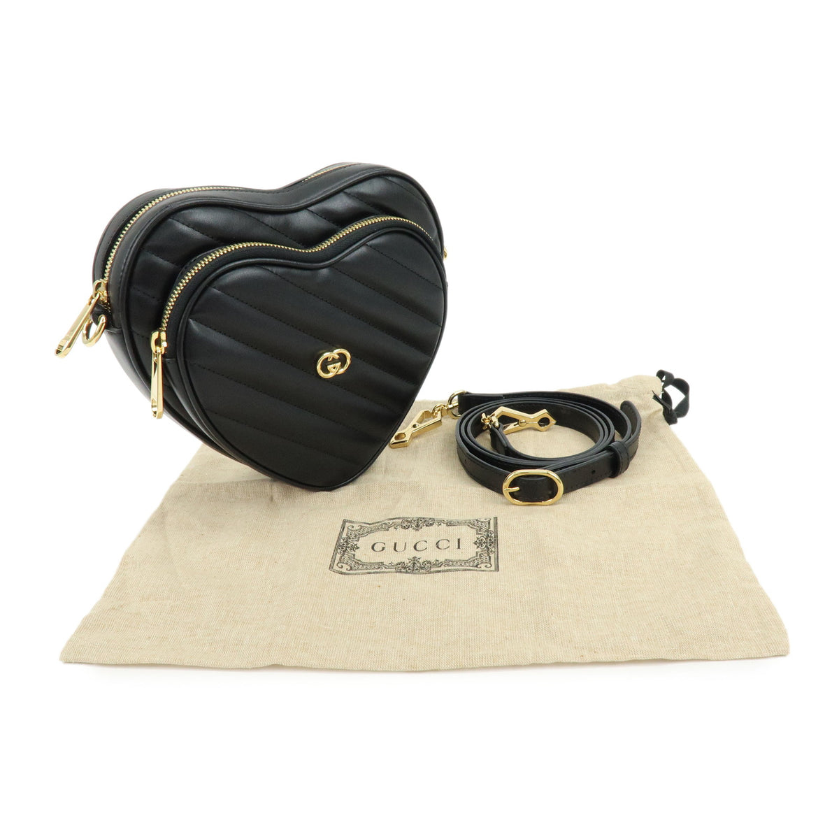 GUCCI Interlocking G Leather Shoulder Bag Crossbody Bag Black 751628