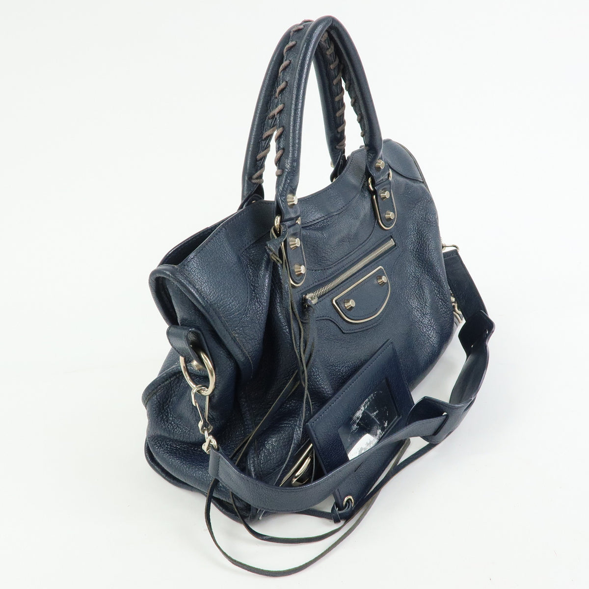 BALENCIAGA Classic Metallic Edge City Leather 2Way Bag Navy 390154