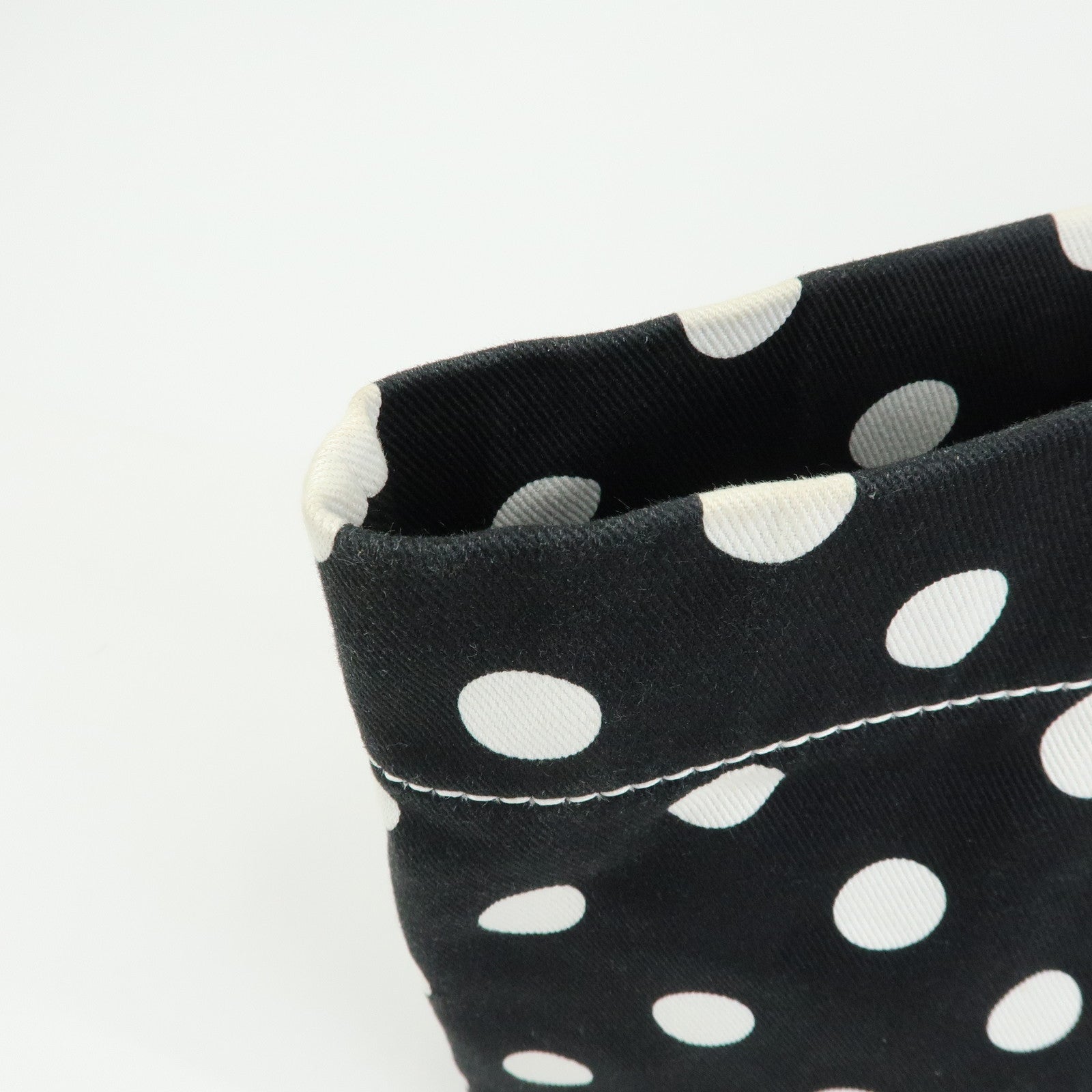 MIU MIU Logo Canvas Leather Polka Dots Tote Shoulder Bag Black 5BG234