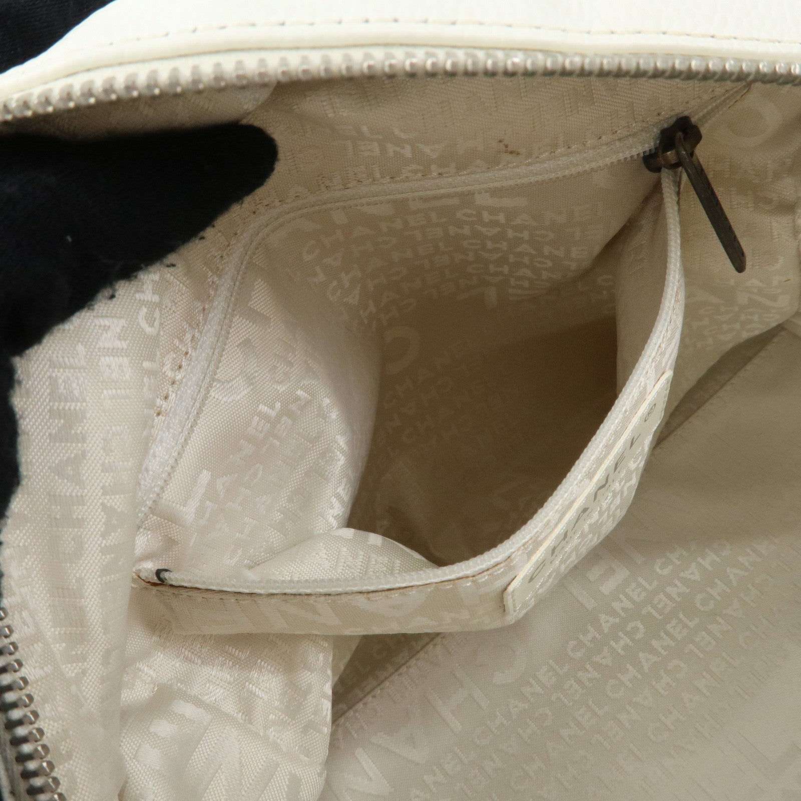 CHANEL COCO Mark Calf Leather Hand Bag Perforated Design Ivory