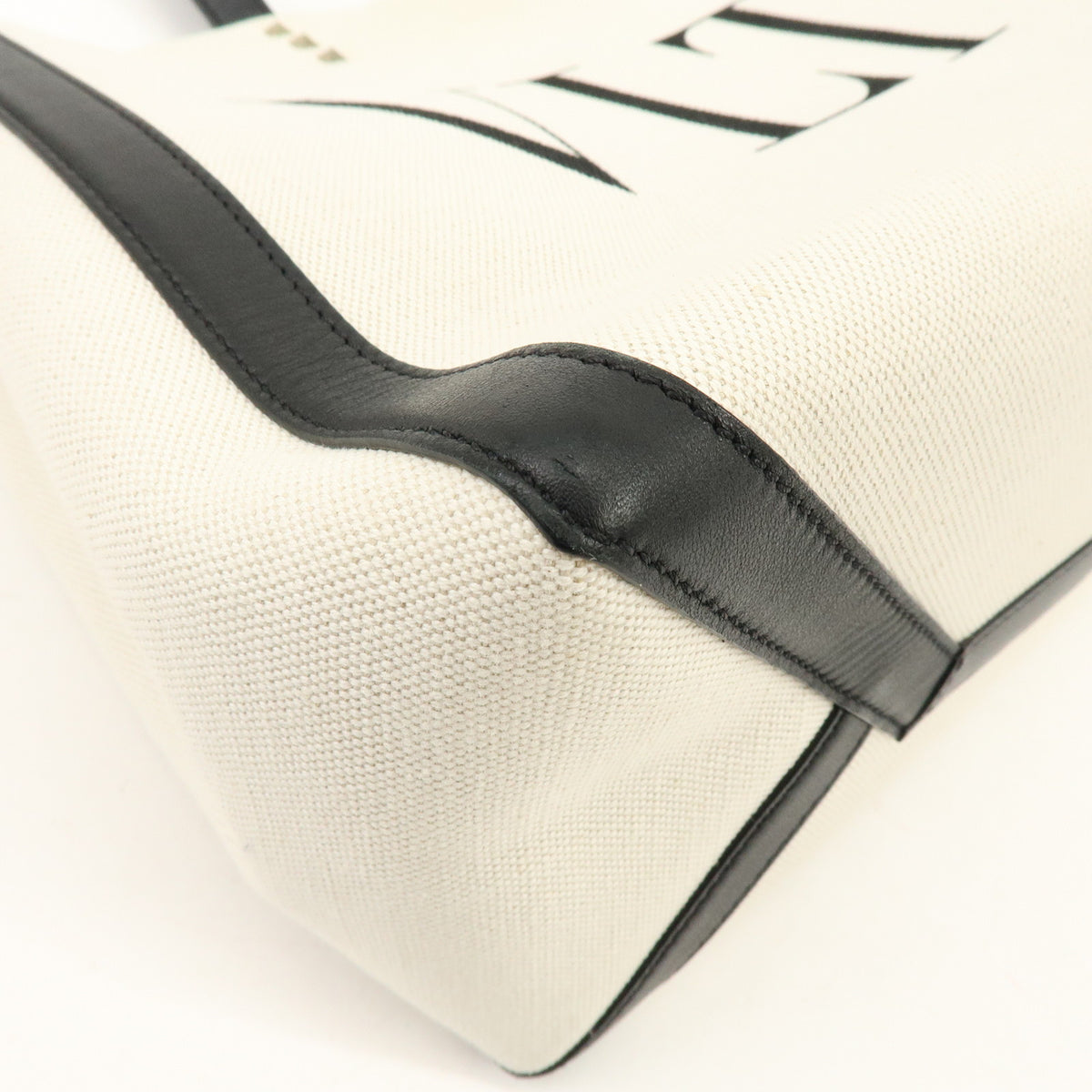 VALENTINO VLTN Rockstud Canvas Leather Tote Bag Hand Bag White Black