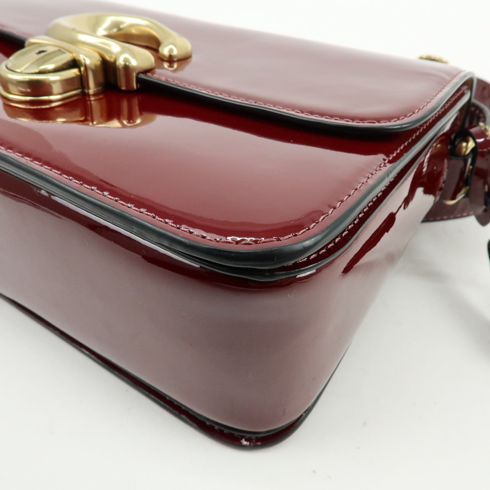 COACH Studio Signature C Patent Leather Shoulder Bag Bordeaux