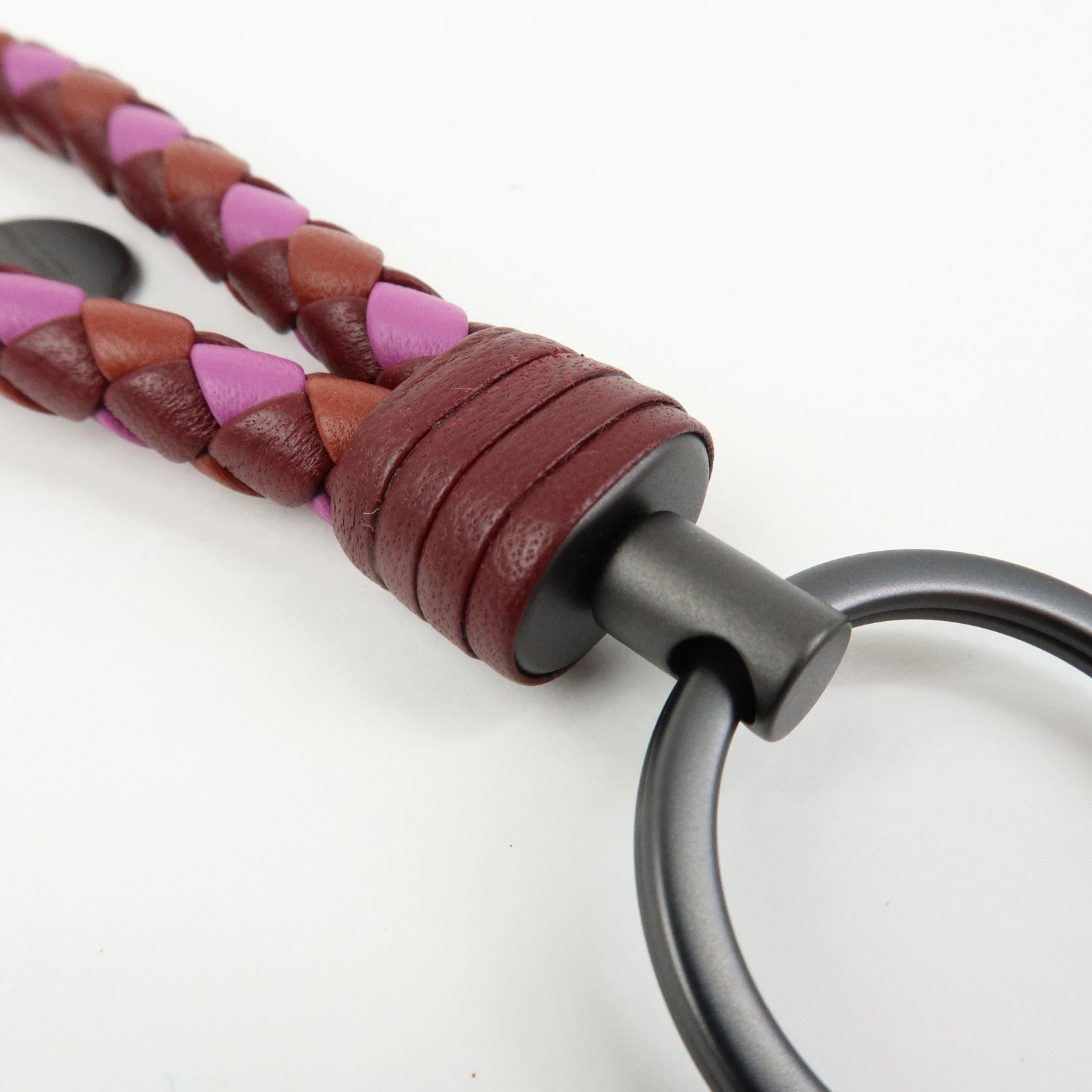 BOTTEGA VENETA Intrecciato Leather Bag Charm Key Chain Bordeaux