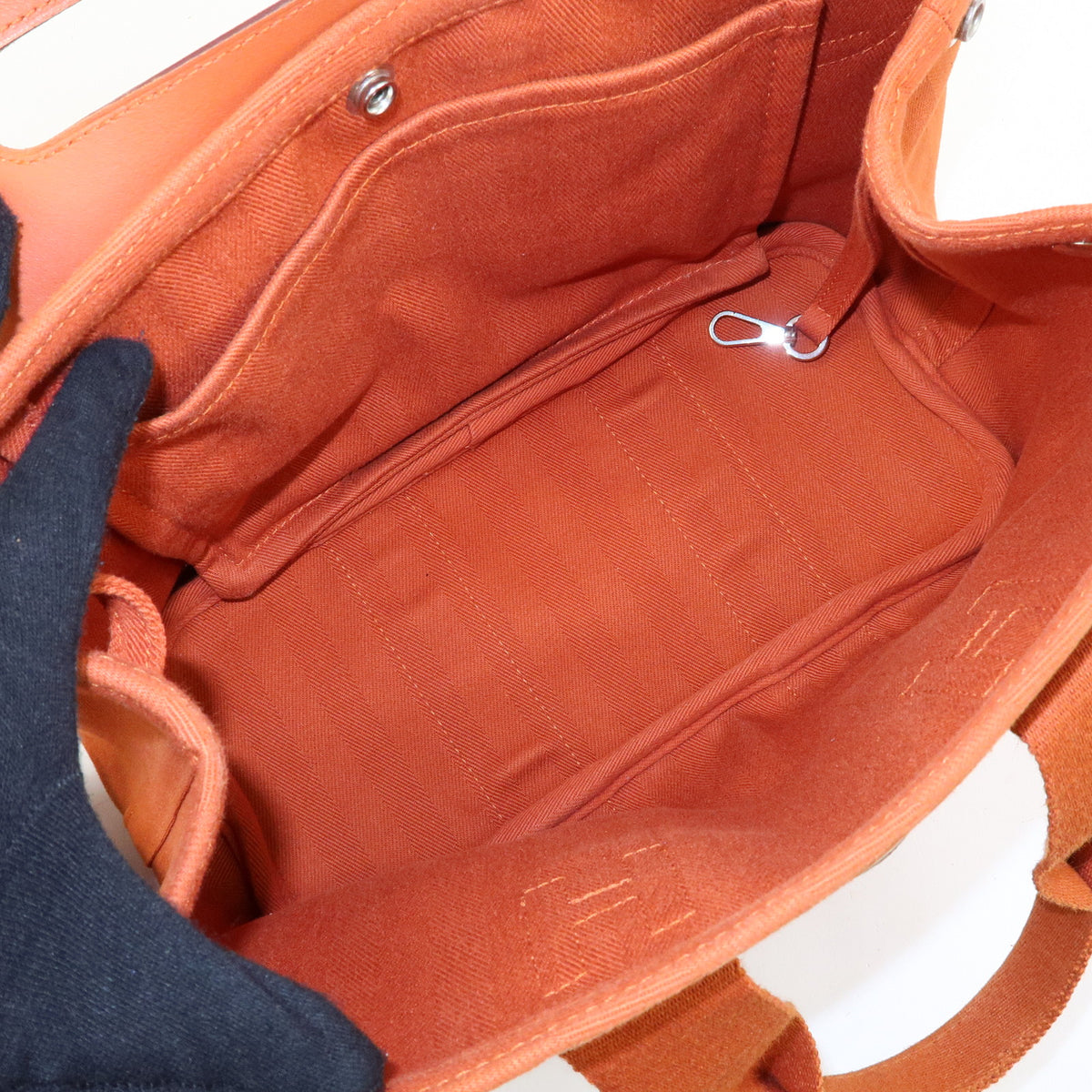 HERMES Valparaiso MM Toile Chevron Leather Tote Bag Hand Bag Orange