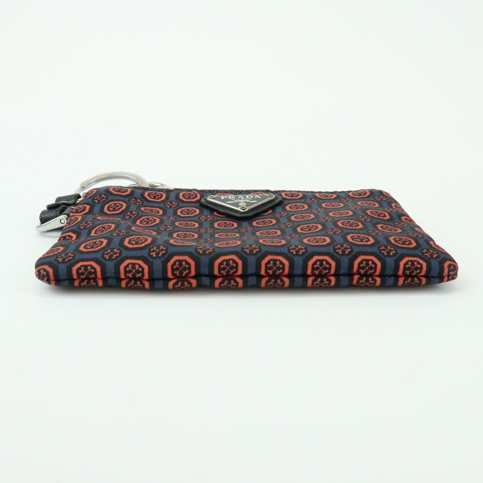 PRADA Triangle Logo Nylon Leather Mini Pouch Key Ring Navy 2TT072