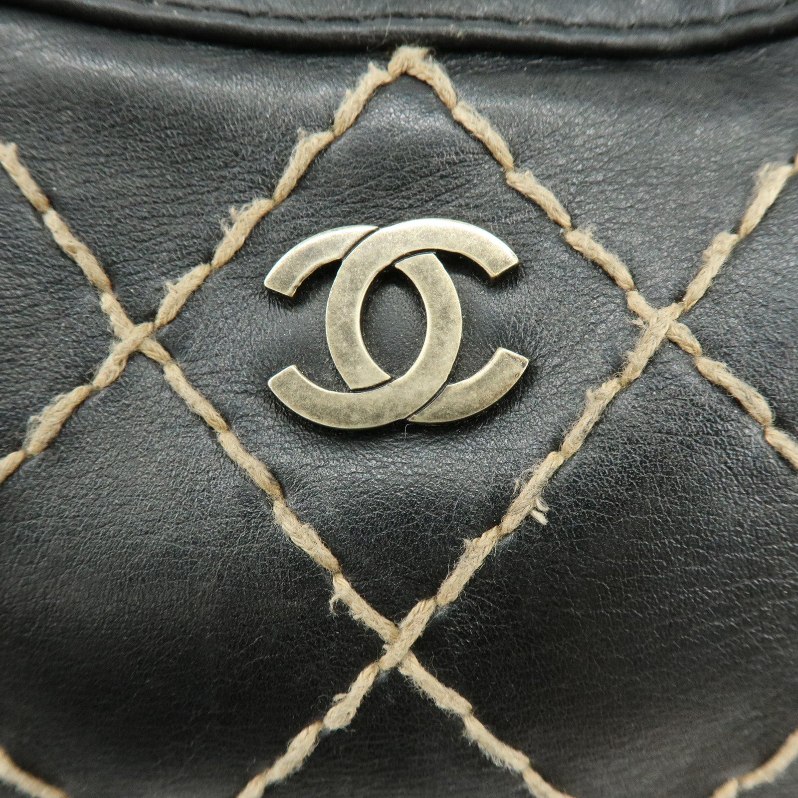 CHANEL Wild Stitch COCO Mark Calf Skin Hand Bag Boston Bag Black A14692