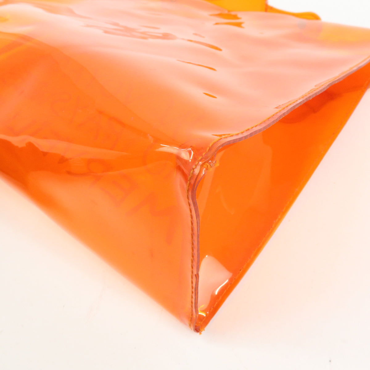 HERMES Vinyl Kelly Clear Hand Bag Transparent  Orange