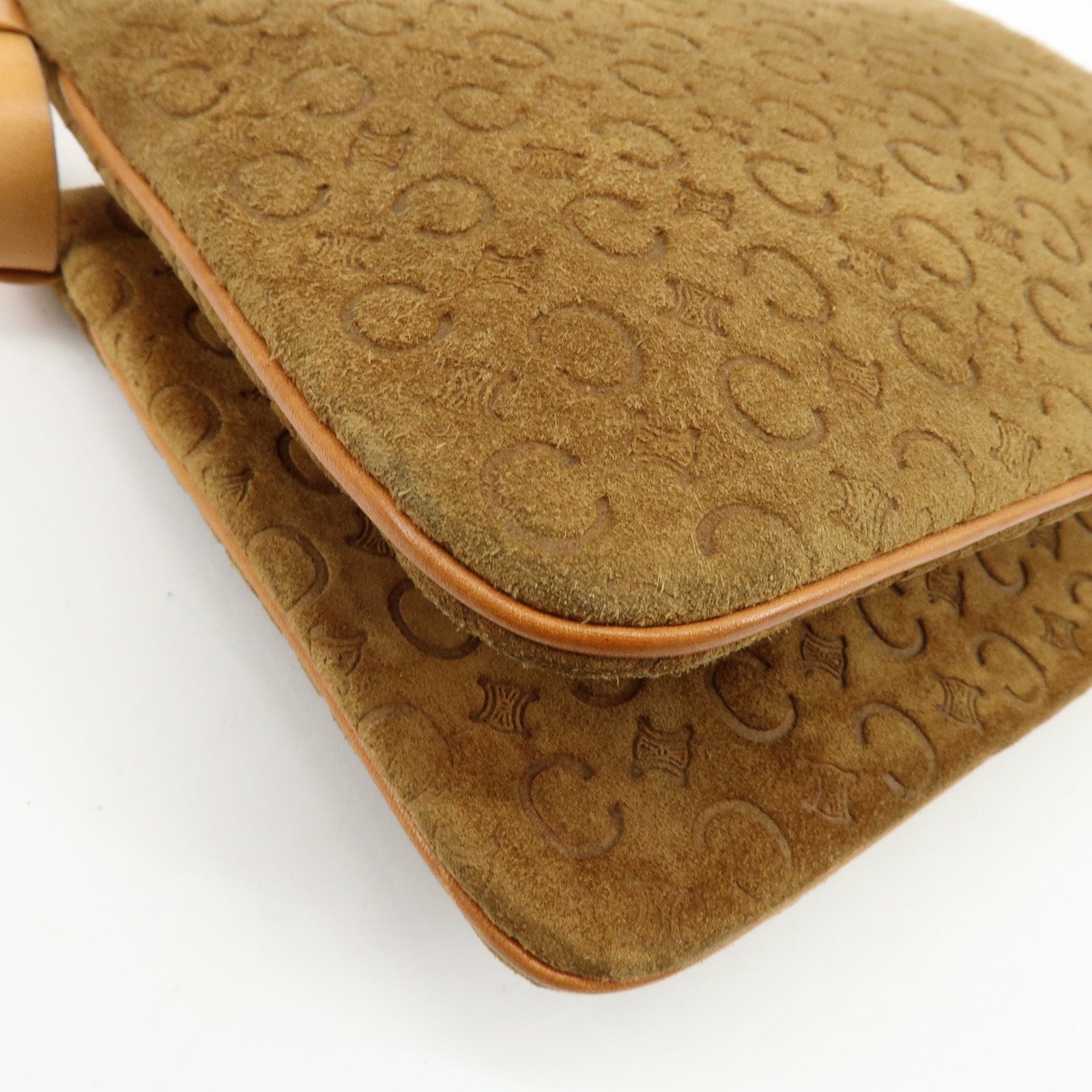 CELINE C Macadam Suede Leather Shoulder Bag Hand Bag Brown