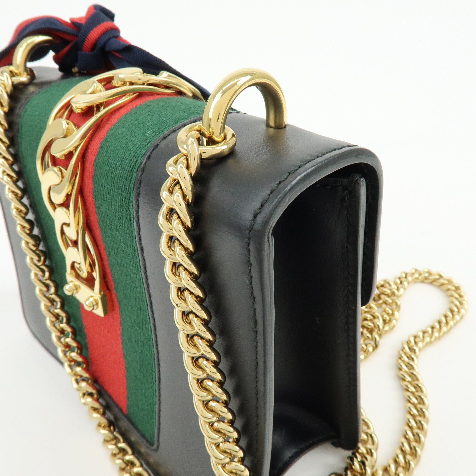 GUCCI Sylvie Sherry Calf Leather Chain Shoulder Bag Black 431666