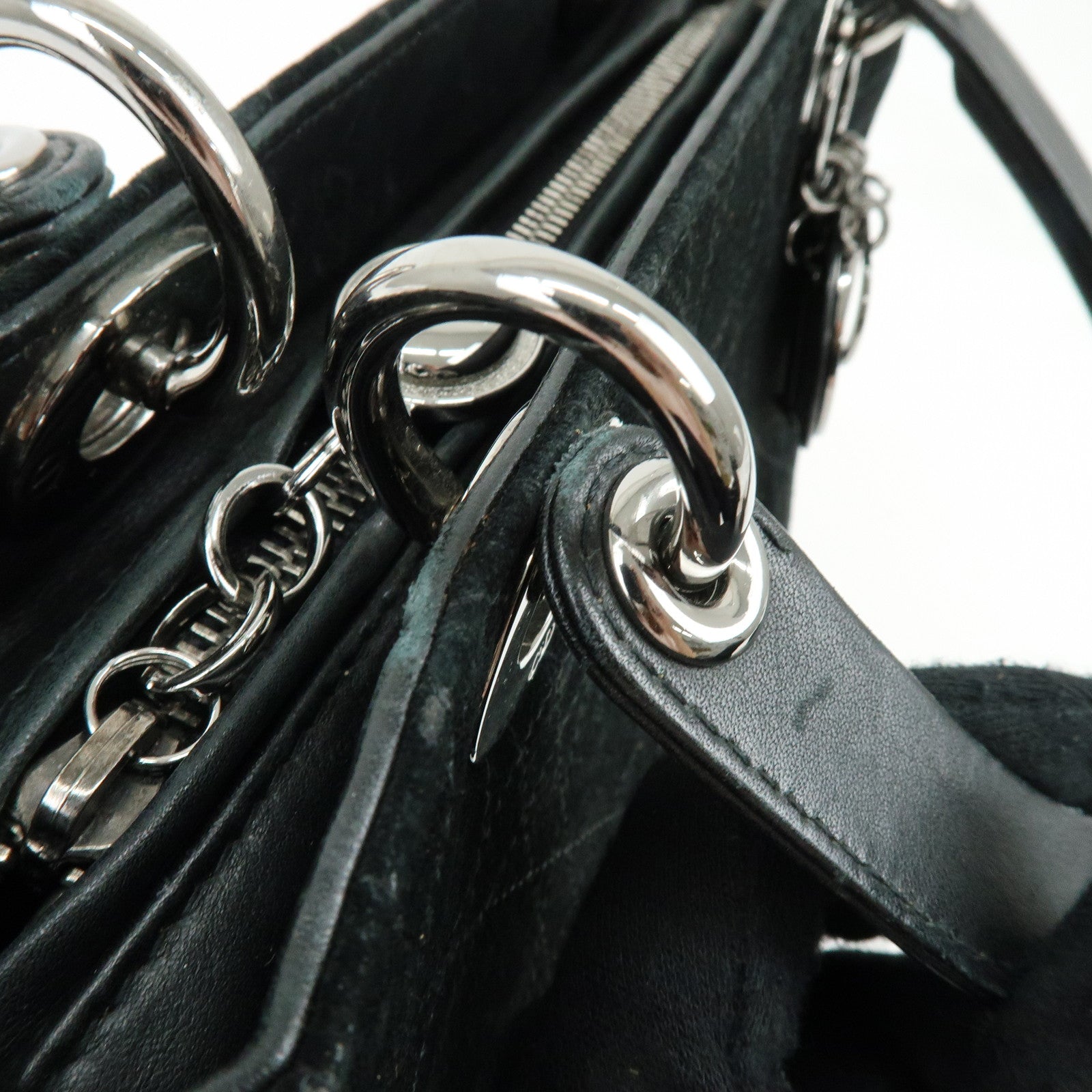 Christian Dior Cannage Lady Dior Suede Leather Hand Bag Black