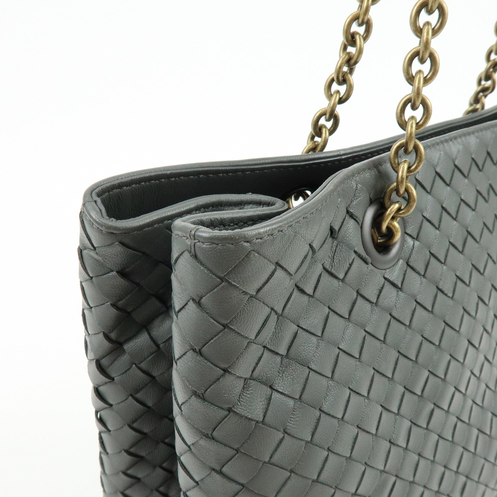 BOTTEGA VENETA Intrecciato Leather Chain Shoulder Bag Gray B07669596G