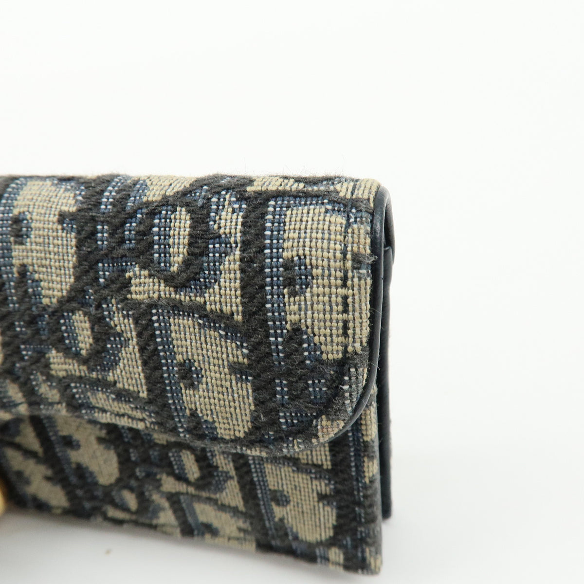 Christian Dior Oblique Saddle Jacquard Canvas Leather Card Case Navy