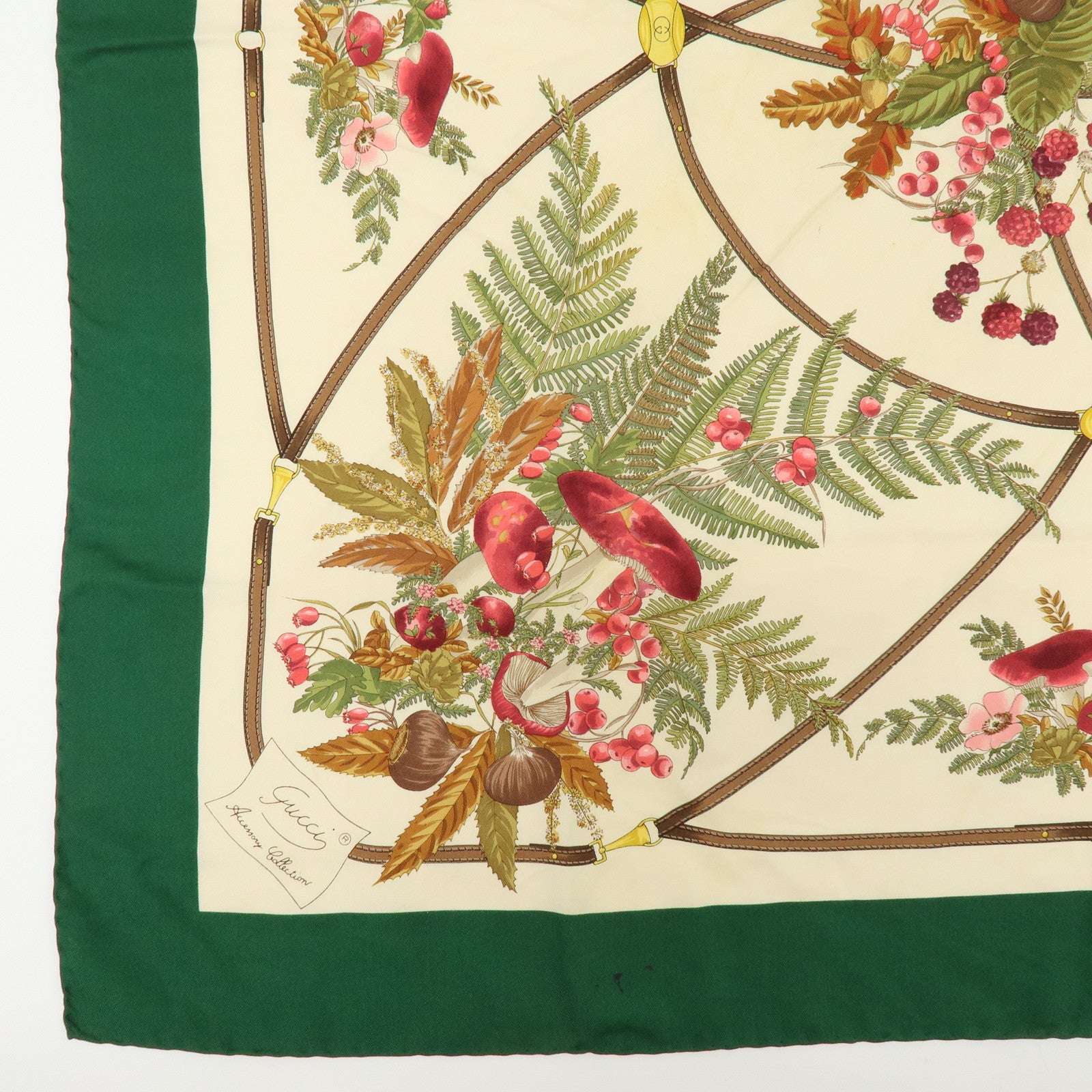 GUCCI Set of 2 Silk 100% Scarf Flower Mushroom Motif Green Navy