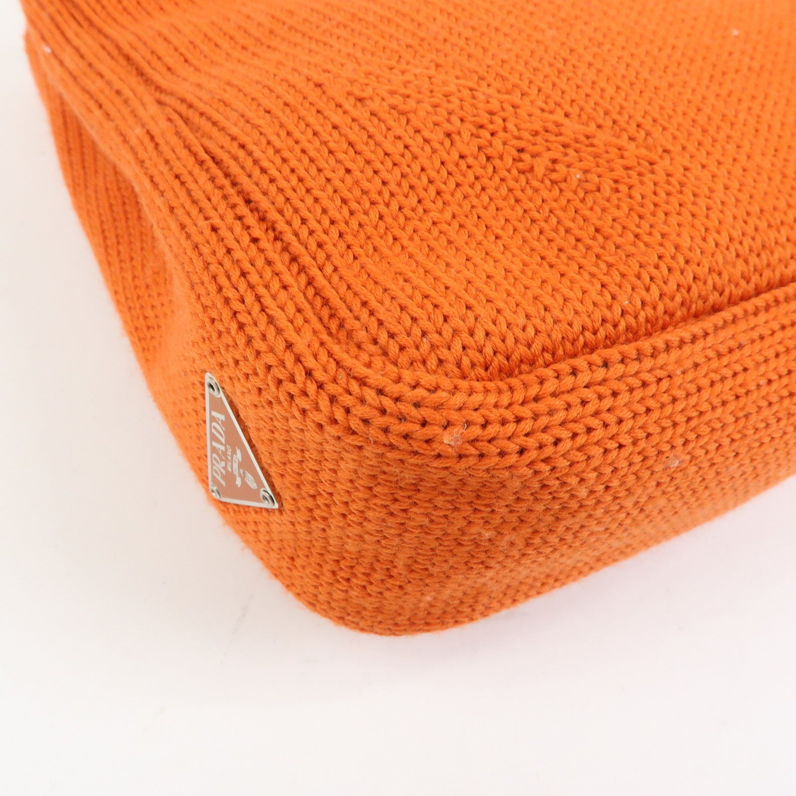 PRADA Triangle Log Wool Leather Hand Bag Shoulder Bag Orange