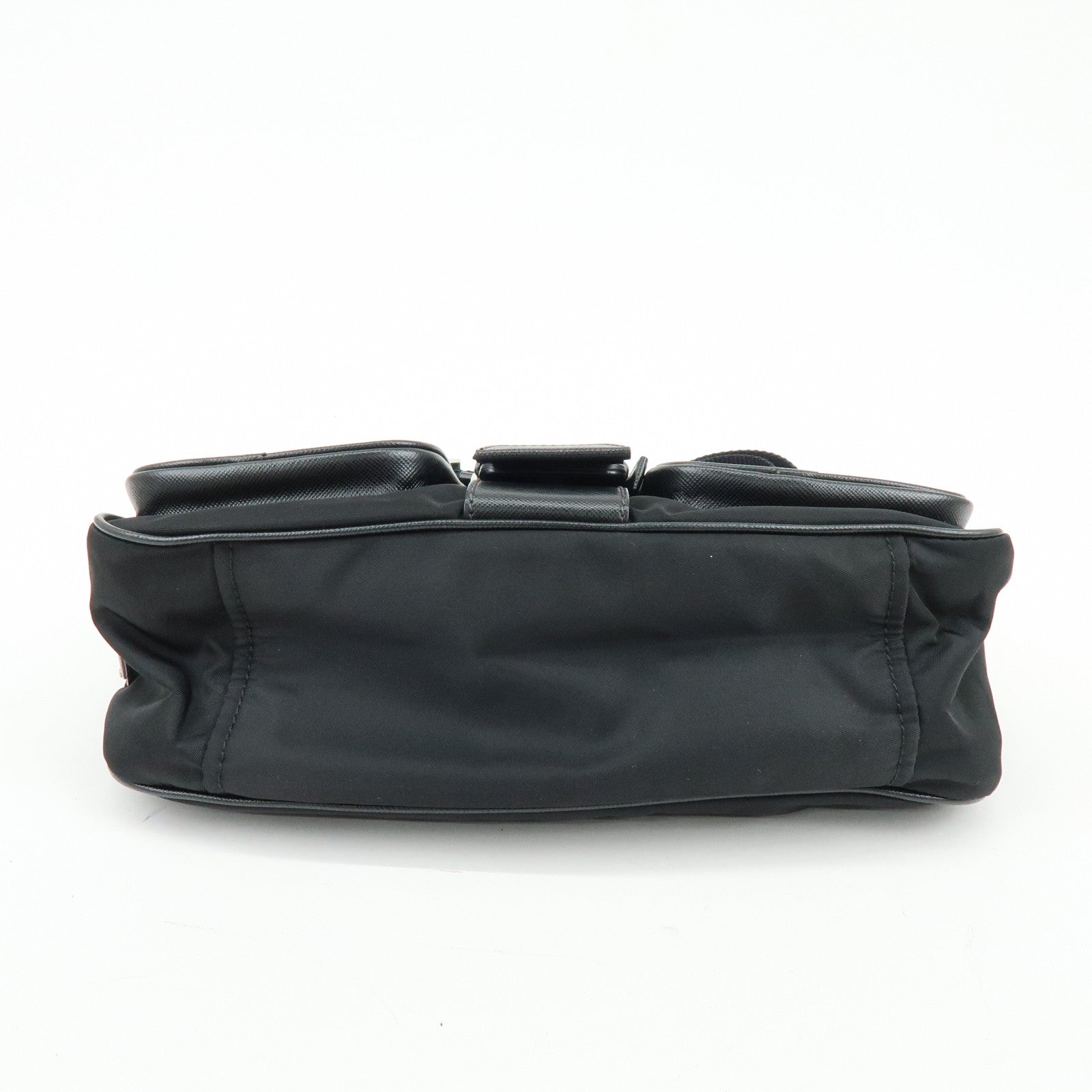 PRADA Triangle Logo Nylon Saffiano Leather Shoulder Bag Black BT0464