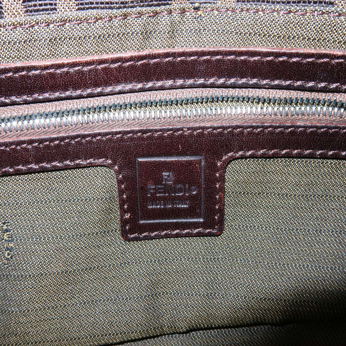 FENDI Mamma Baguette Jacquard Canvas Leather Shoulder Bag Brown 26424