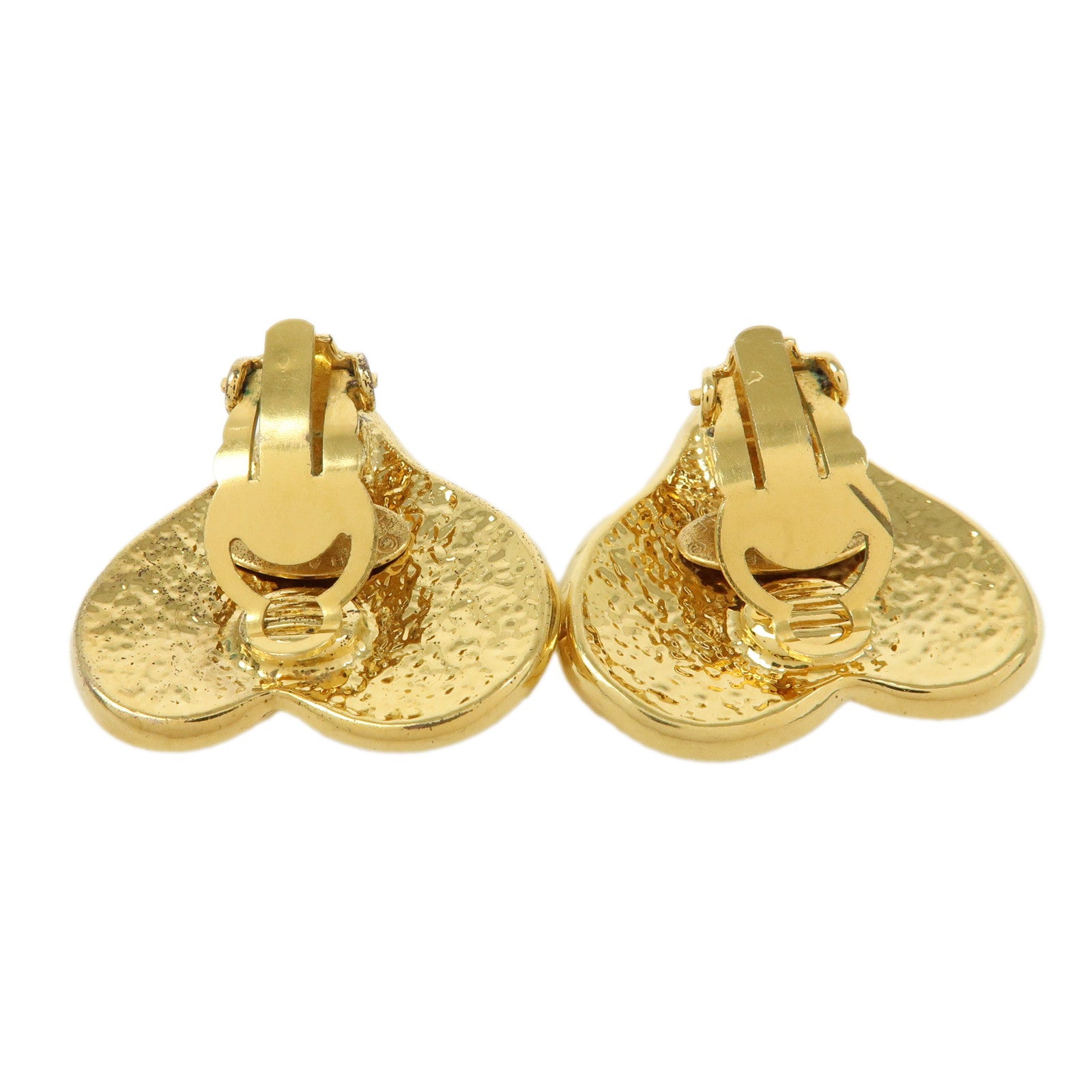 CHANEL COCO Mark Gold Plated Heart Clip on Earrings Gold