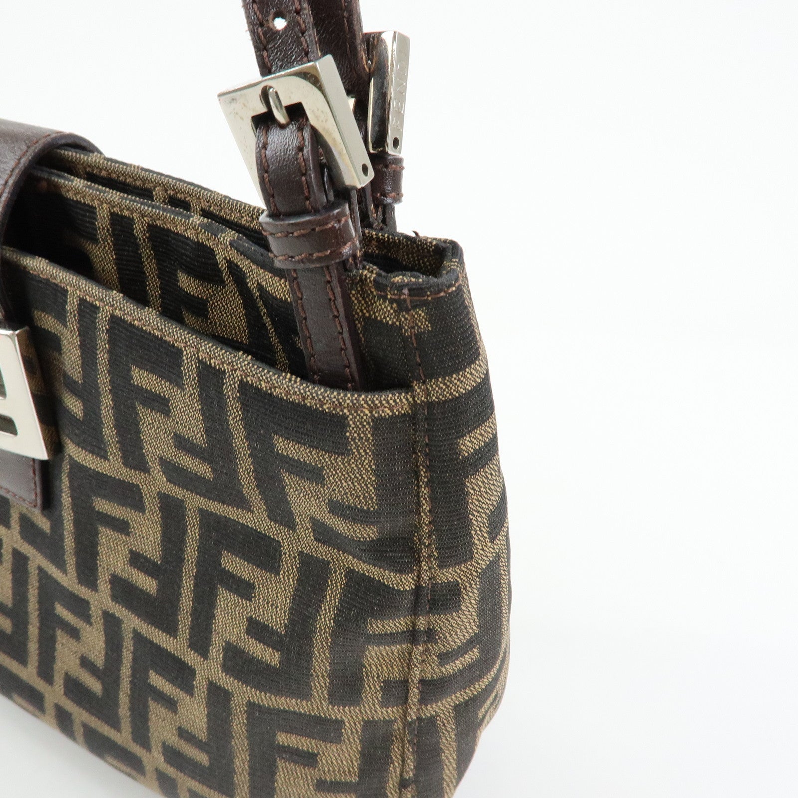 FENDI Zucca Canvas Leather Shoulder Bag Hand Bag Brown Black 26728
