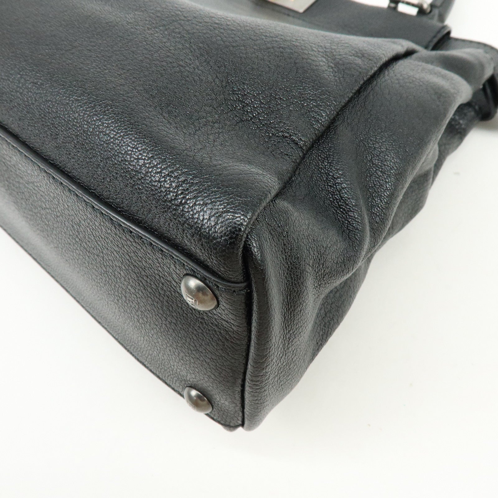FENDI Peekaboo Leather 2Way Shoulder Bag Hand Bag Black 8BN226