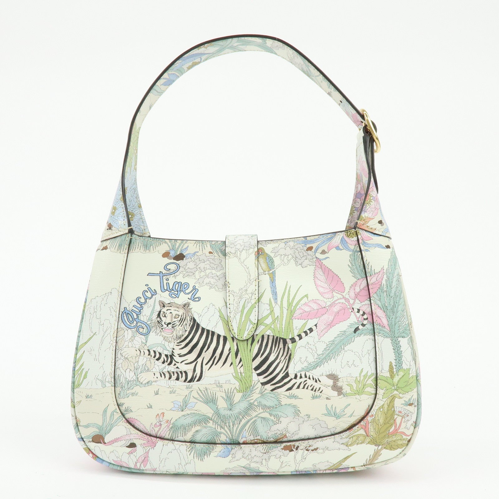 GUCCI Jackie 1961 Tiger Leather Shoulder Bag White Multicolor 636709