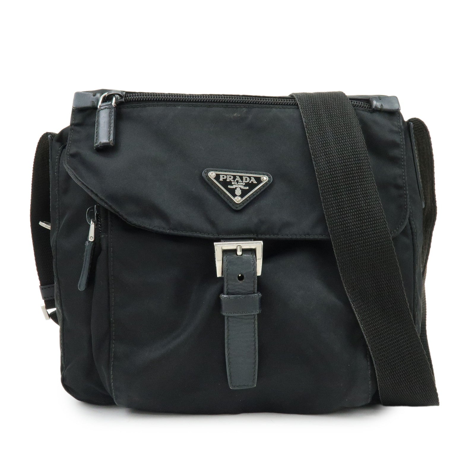 PRADA Triangle Logo Nylon Leather Shoulder Bag Crossbody Bag BT8994