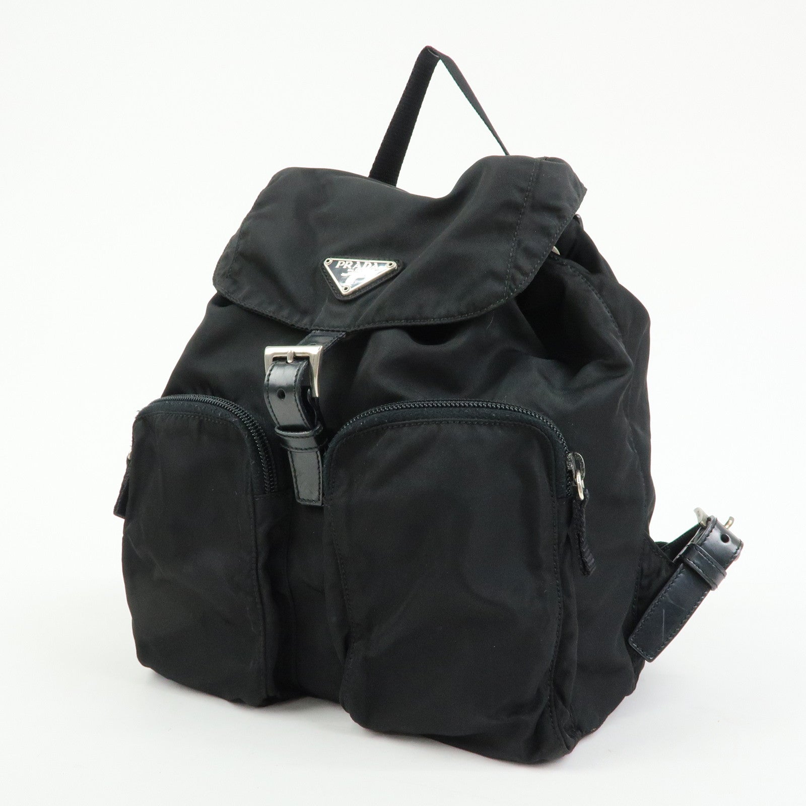 PRADA Triangle Logo Nylon Backpack Rucksack Black 1BZ005