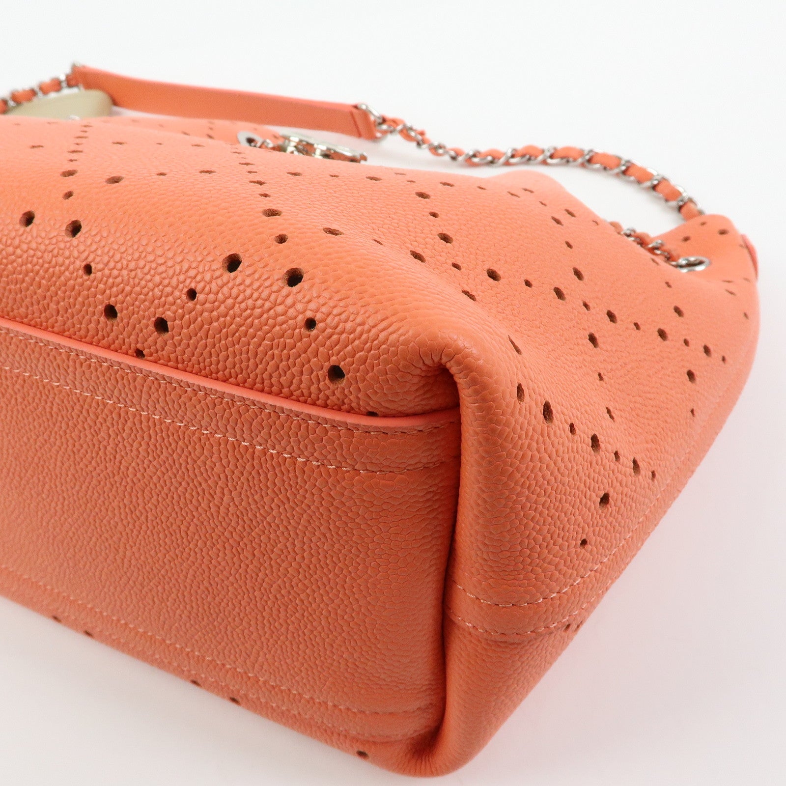 CHANEL COCO Mark Caviarskin Chain Shoulder Bag Hand Bag Orange