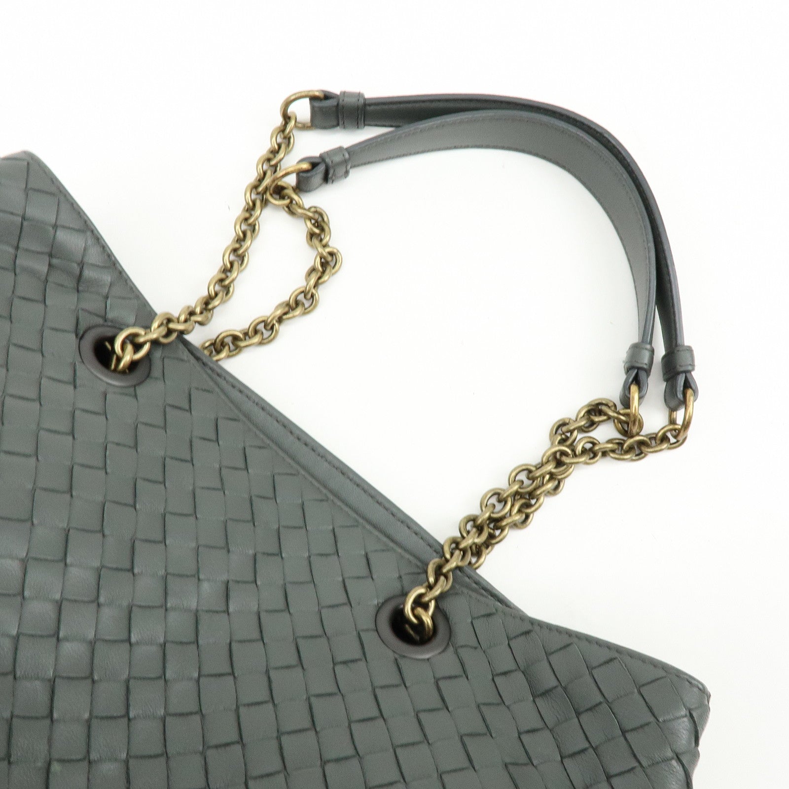 BOTTEGA VENETA Intrecciato Leather Chain Shoulder Bag Gray B07669596G