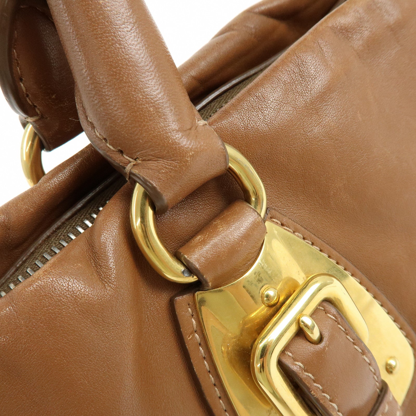 PRADA Leather 2Way Bag Hand Bag Shoulder Bag Brown
