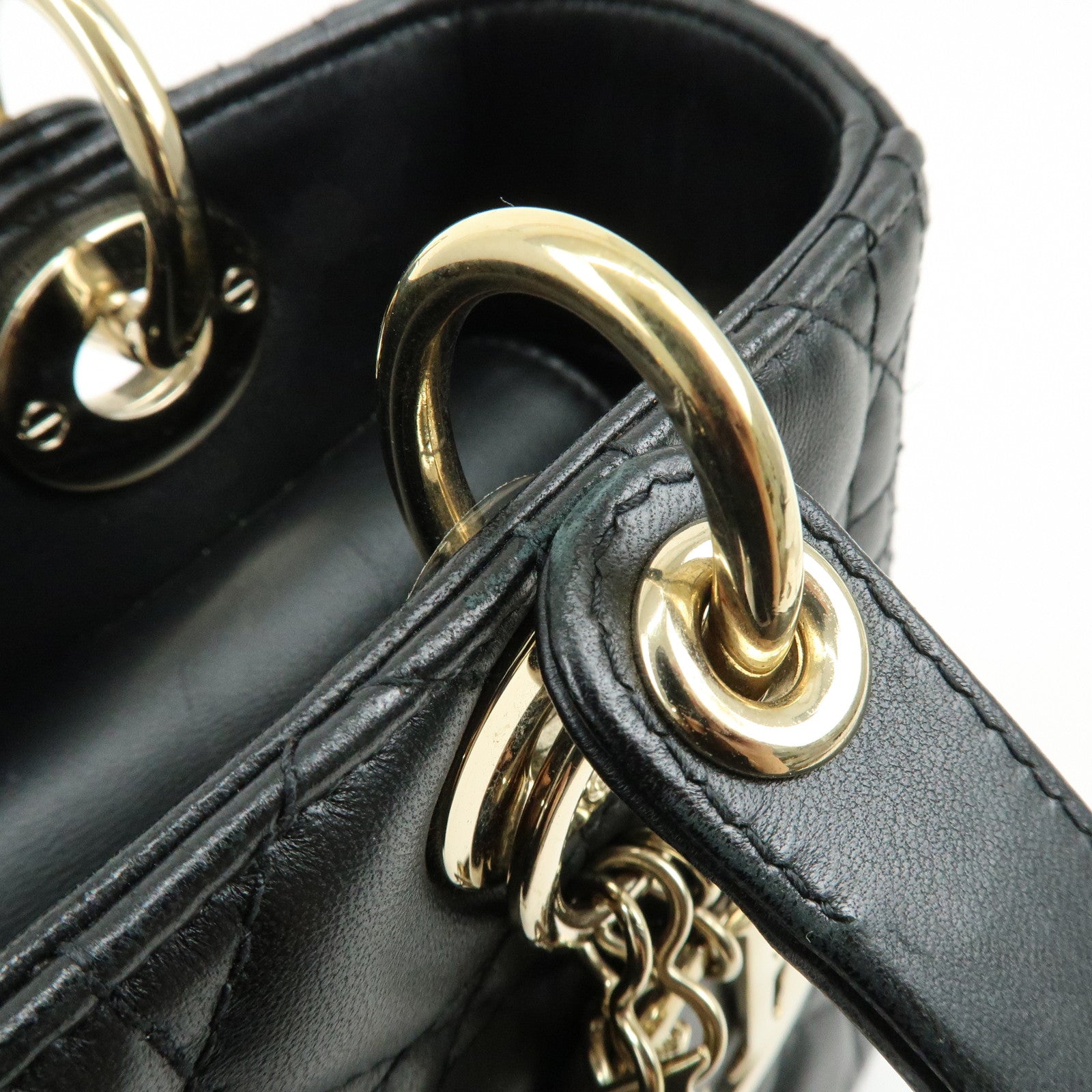 Christian Dior Lady Dior Cannage Lamb skin 2Way Hand Shoulder Bag Black