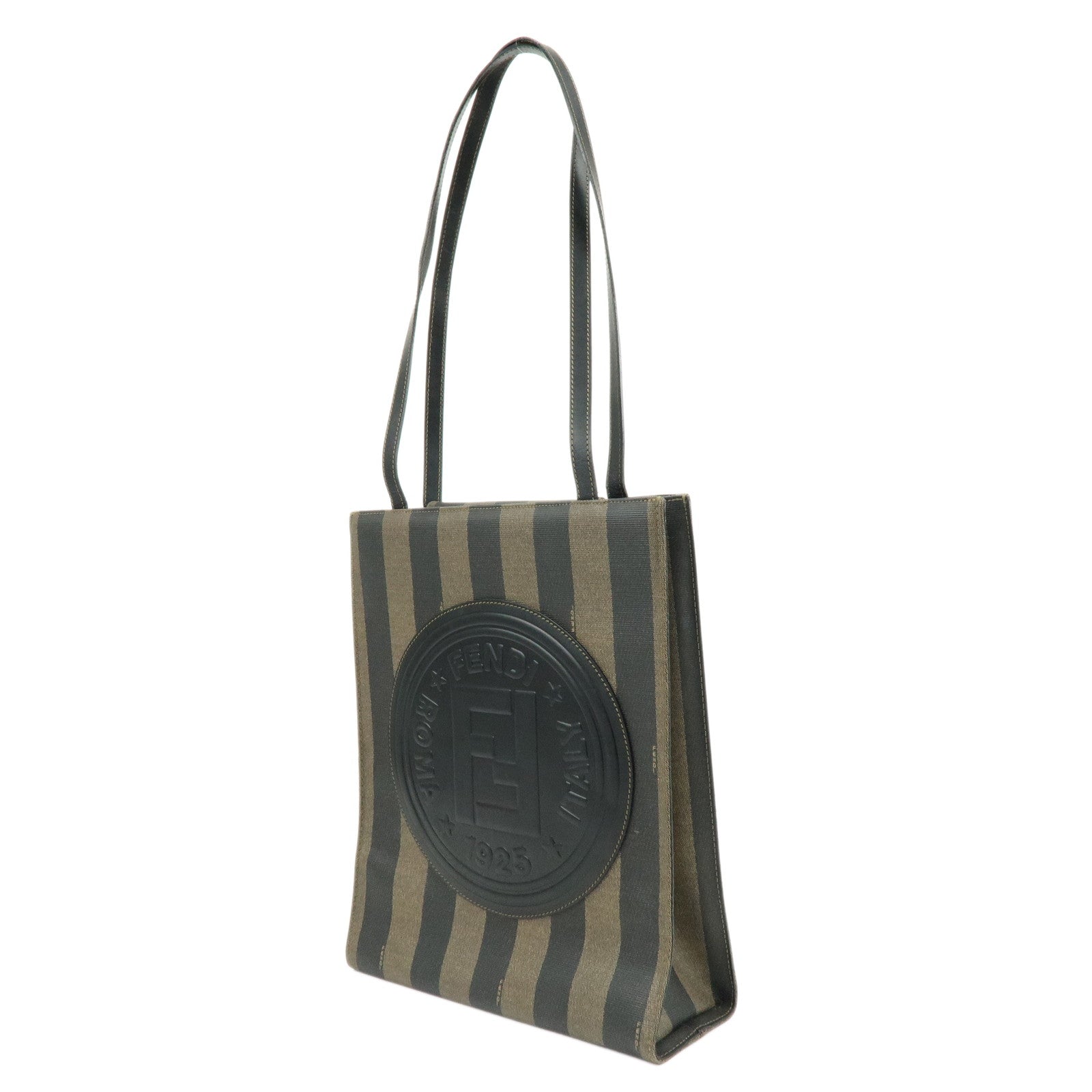 FENDI Pequin PVC Leather Big Logo Tote Shoulder Bag Brown 259980