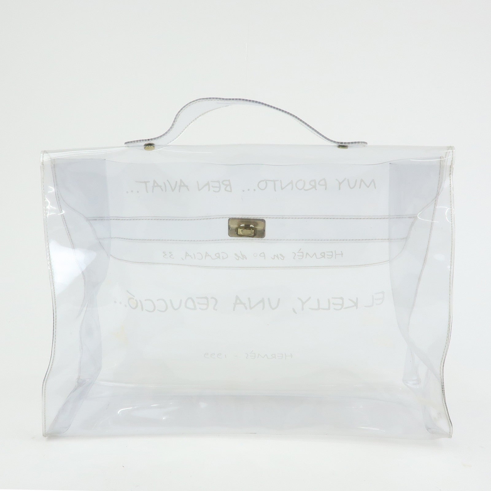 HERMES Kelly Vinyl Hand Bag Clear Transparent Gold