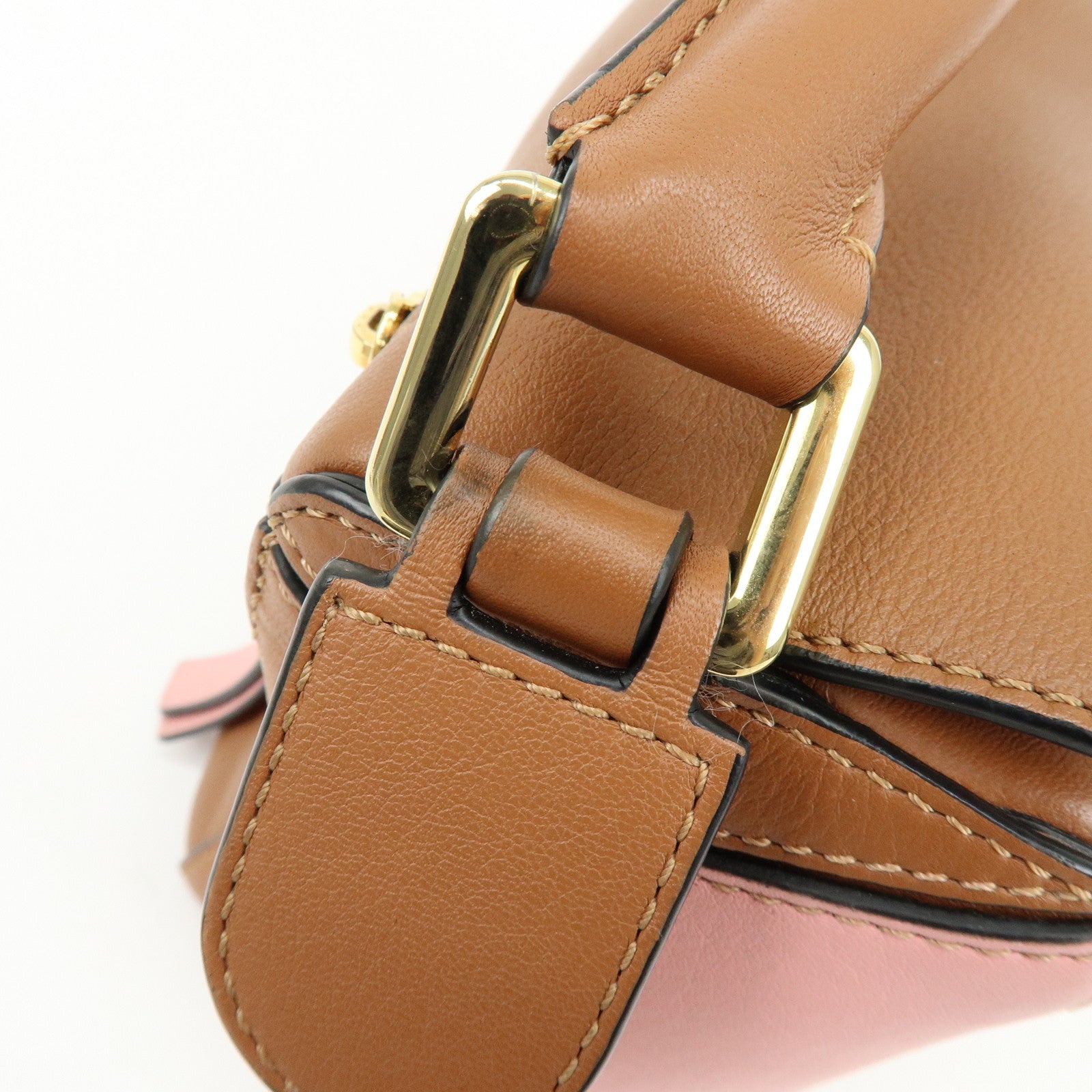 LOEWE Puzzle Bag Anagram Calf Skin Medium 2Way Bag Brown Pink Camel