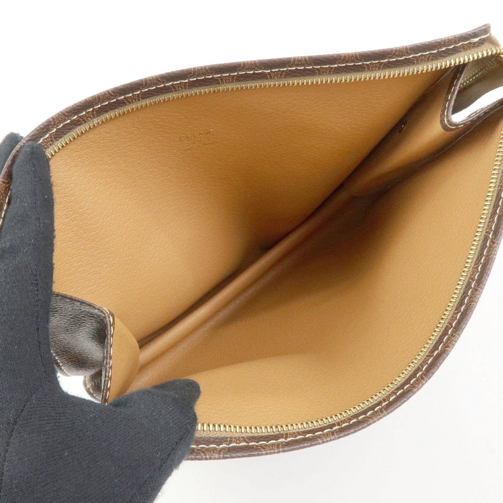 Celine Macadam PVC Leather Clutch Bag Flat Pouch Brown