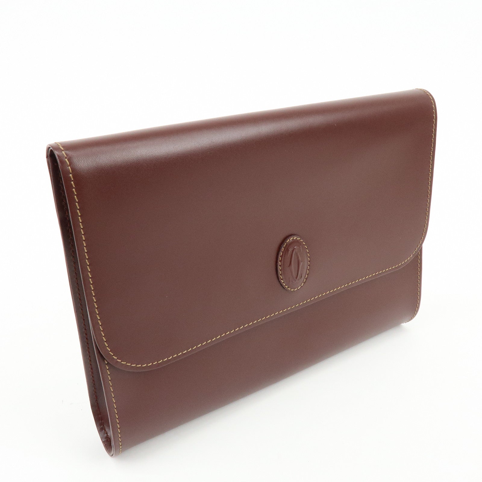 Cartier Must de Cartier Leather Clutch Bag Flat Pouch Bordeaux
