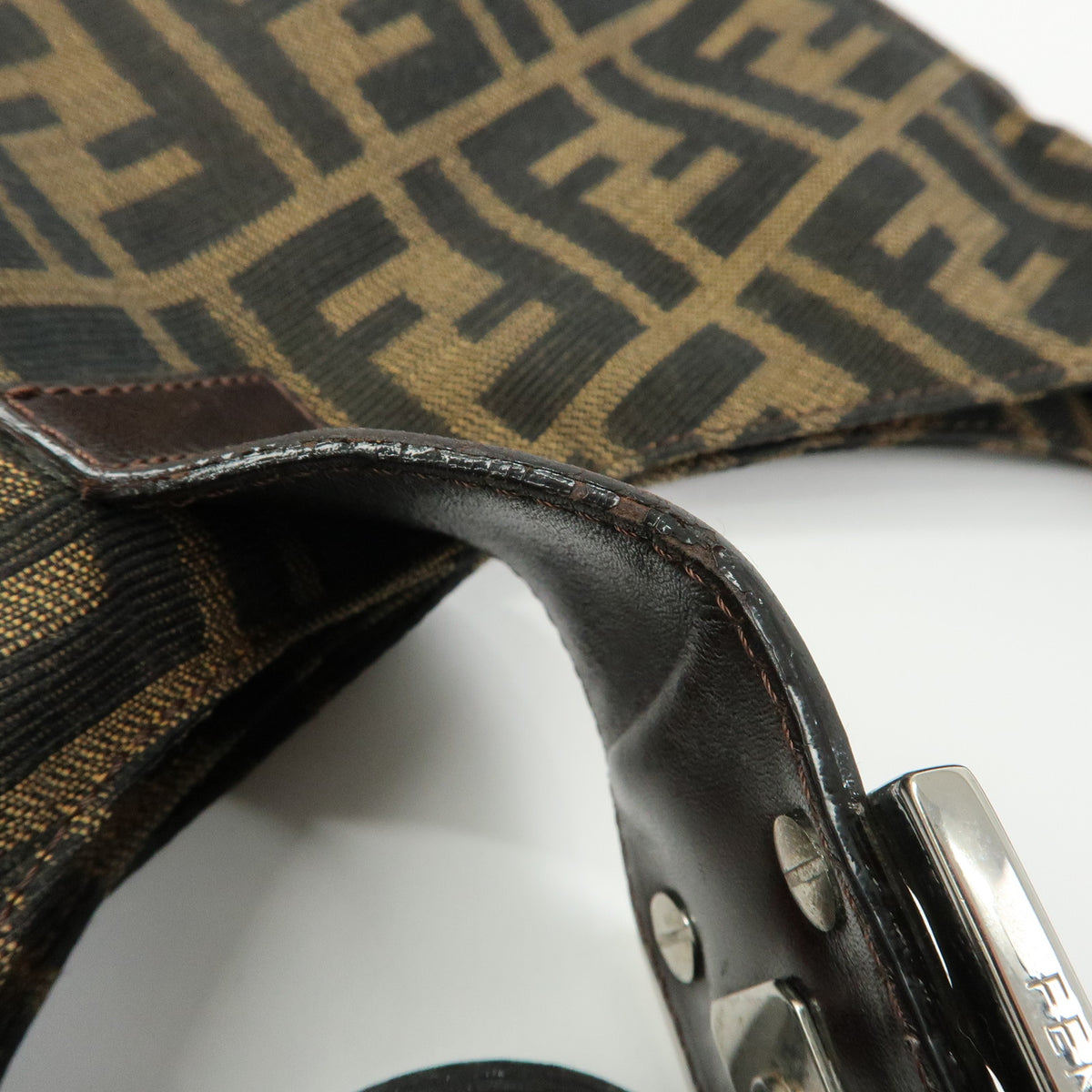 FENDI Zucca Canvas Leather Shoulder Bag Hand Bag Black Brown 26569