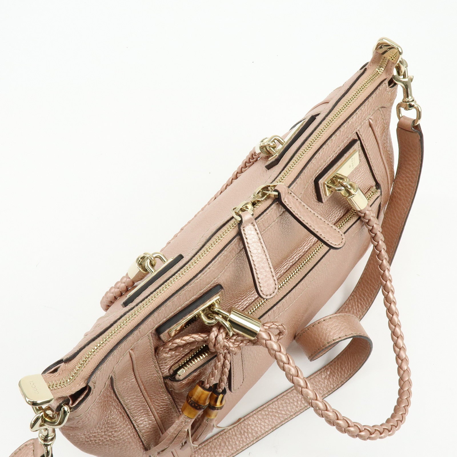 GUCCI Bamboo Interlocking G Leather 2Way Bag Hand Bag Pink 282300
