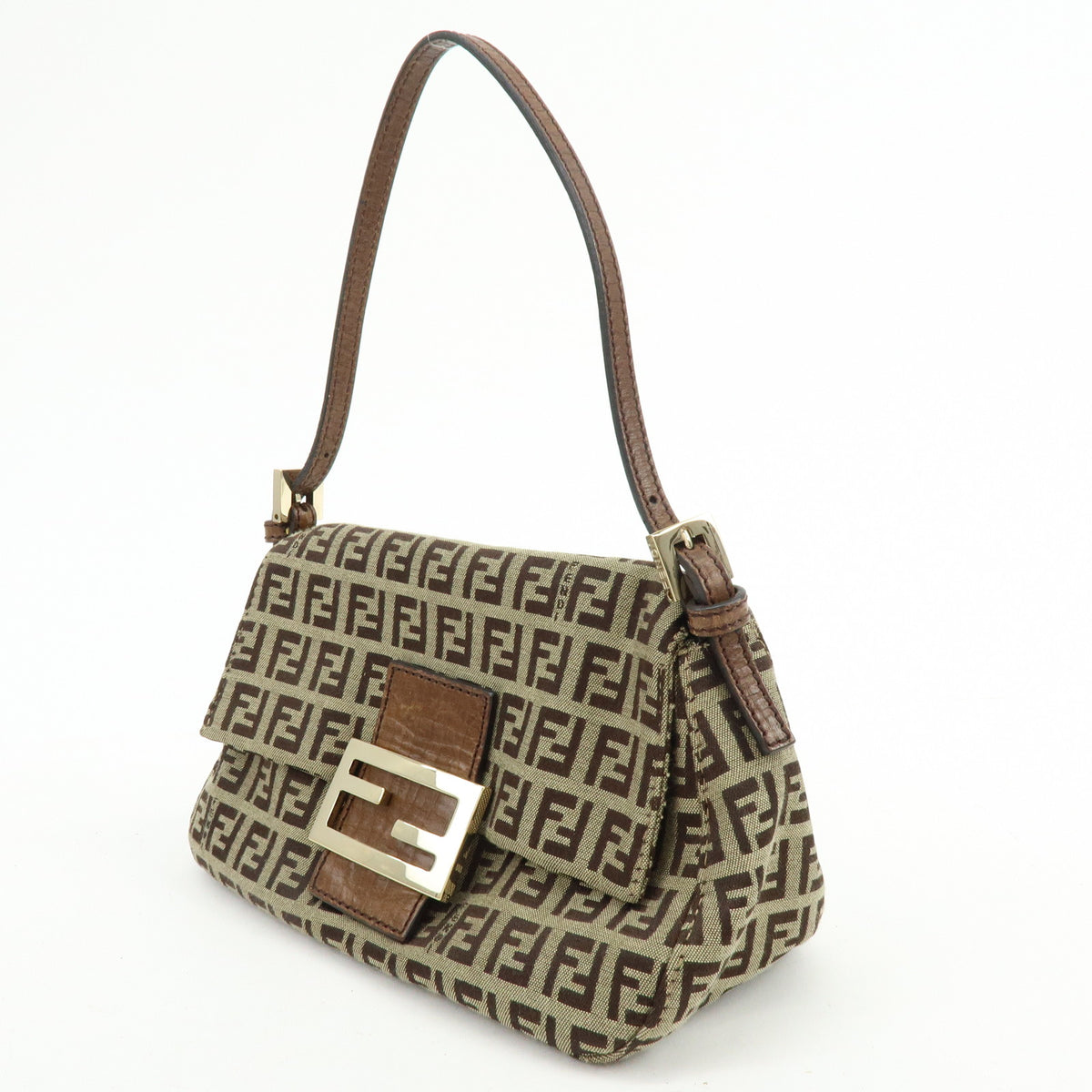 FENDI Mini Mamma Baguette Zucchino Canvas Leather Shoulder Bag 8BR180