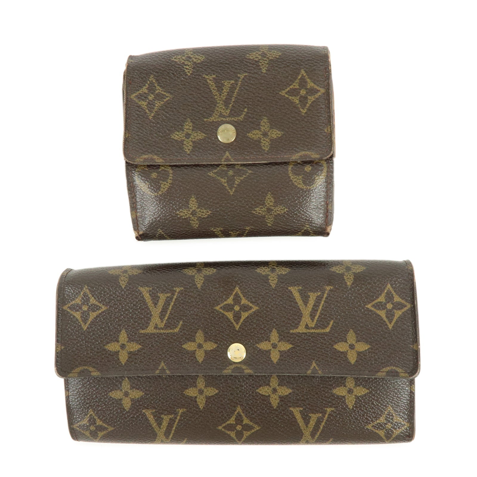 Louis Vuitton Monogram Canvas Compact Lot of 2 Wallet Long Wallet Brown