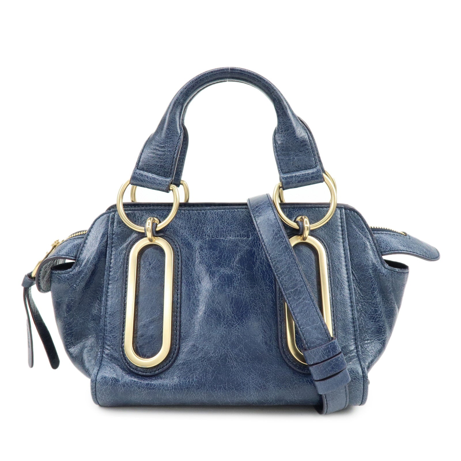 Chloe See by Chloe Paige Leather Small 2Way Hand Bag Shoulder Bag Blue