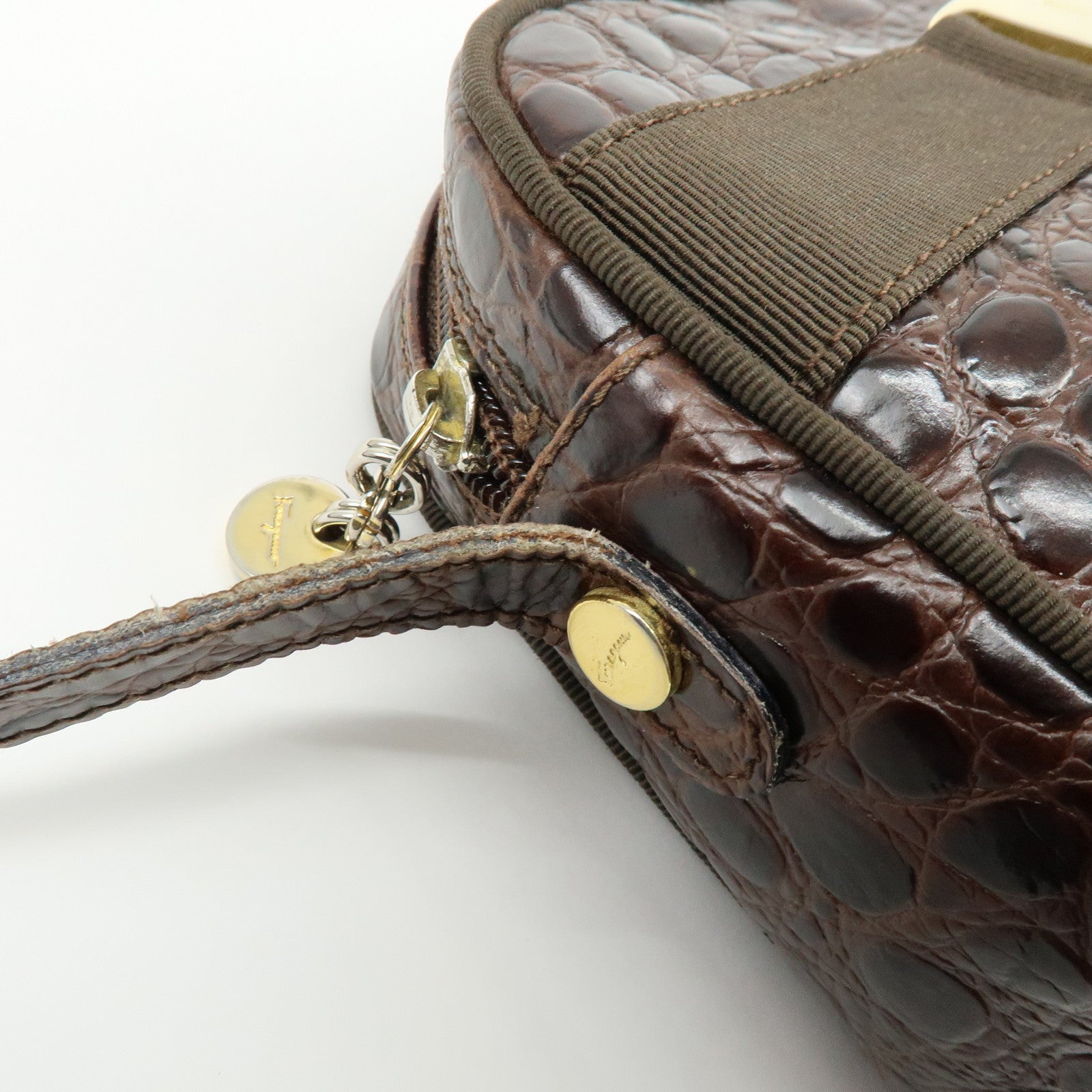 Ferragamo Vara Embossed Leather Shoulder Bag Crossbody Bag Brown