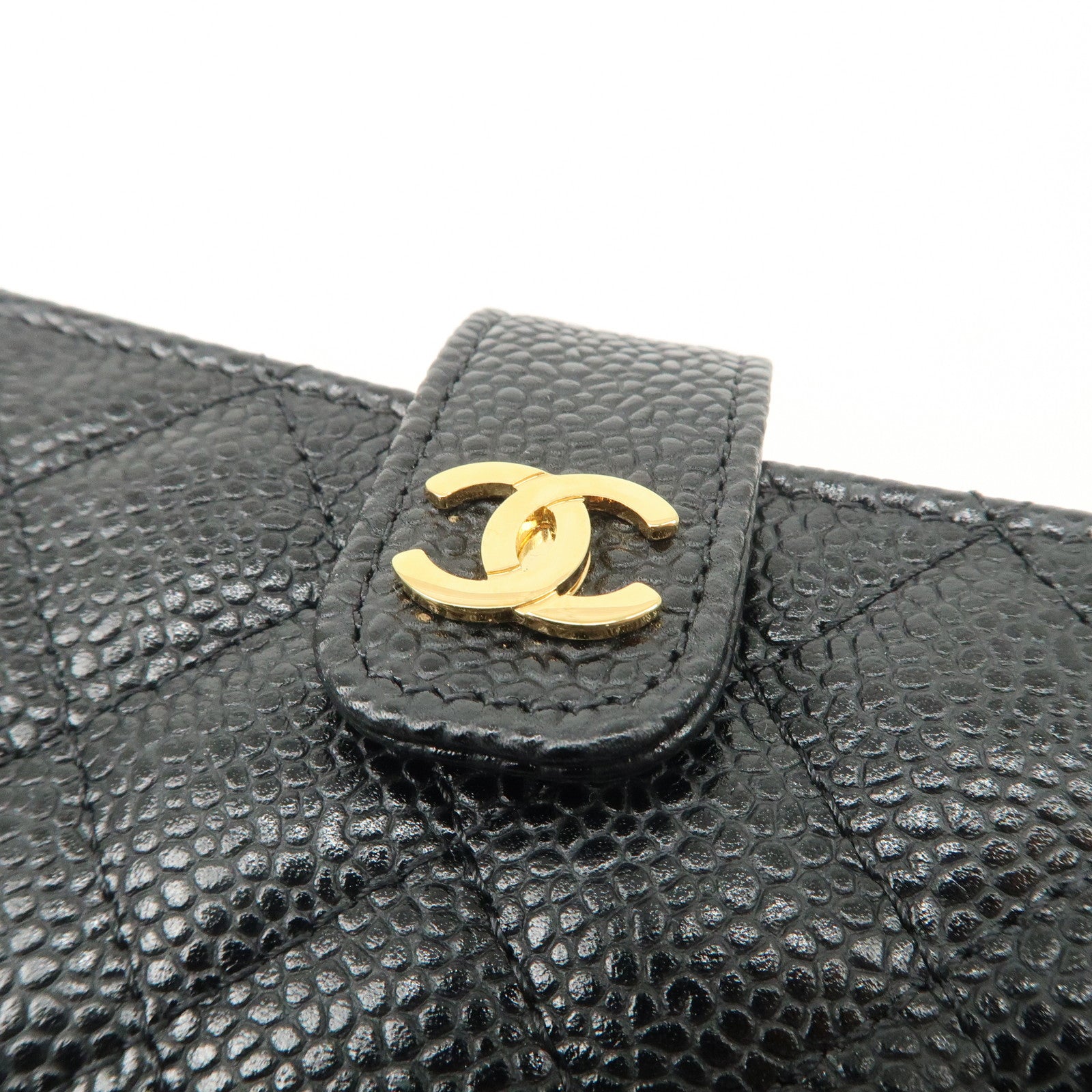 CHANEL COCO Mark Matelasse Caviarskin Pouch Black Gold A48227 Used