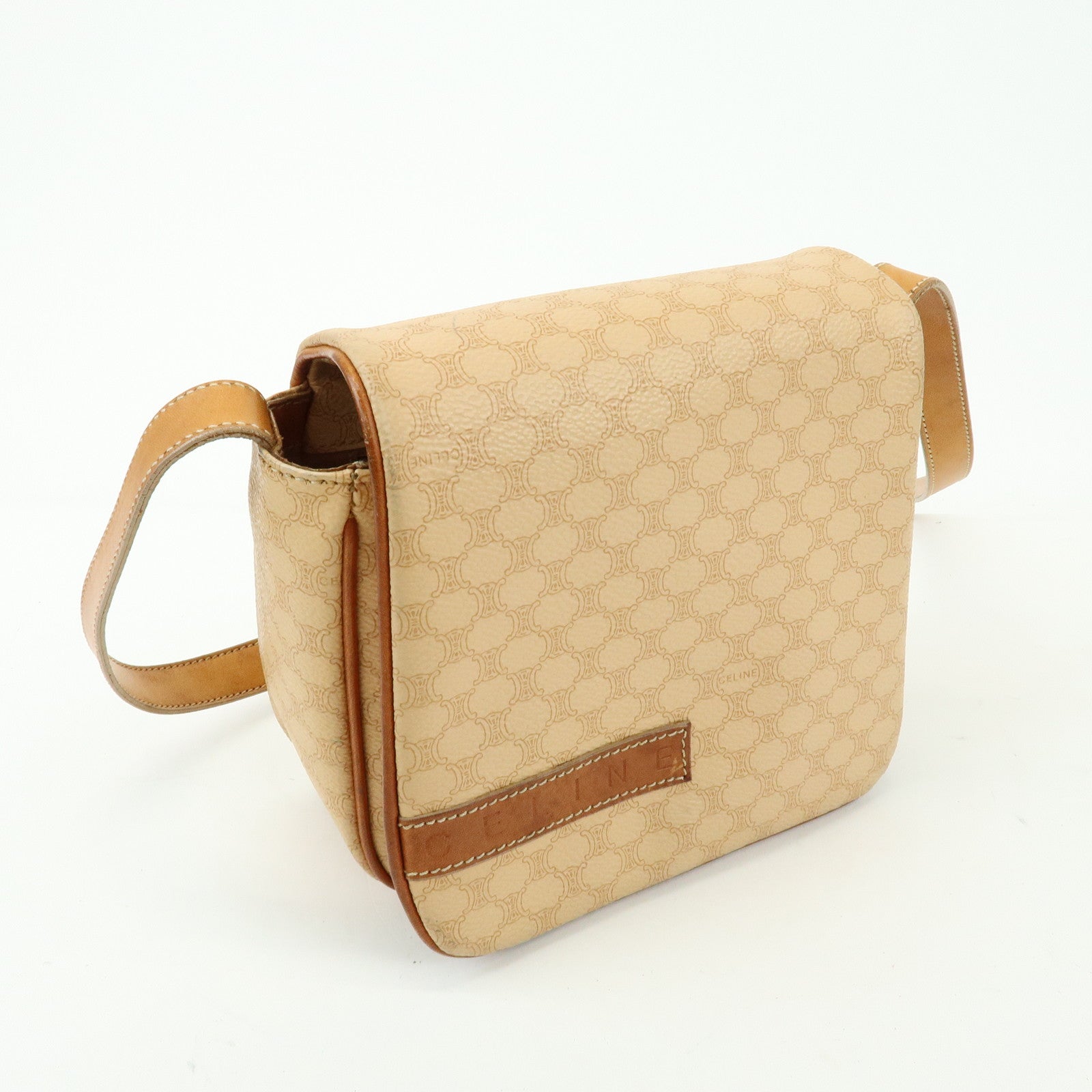 CELINE Macadam PVC Leather Shoulder Bag Crossbody Bag Beige Camel