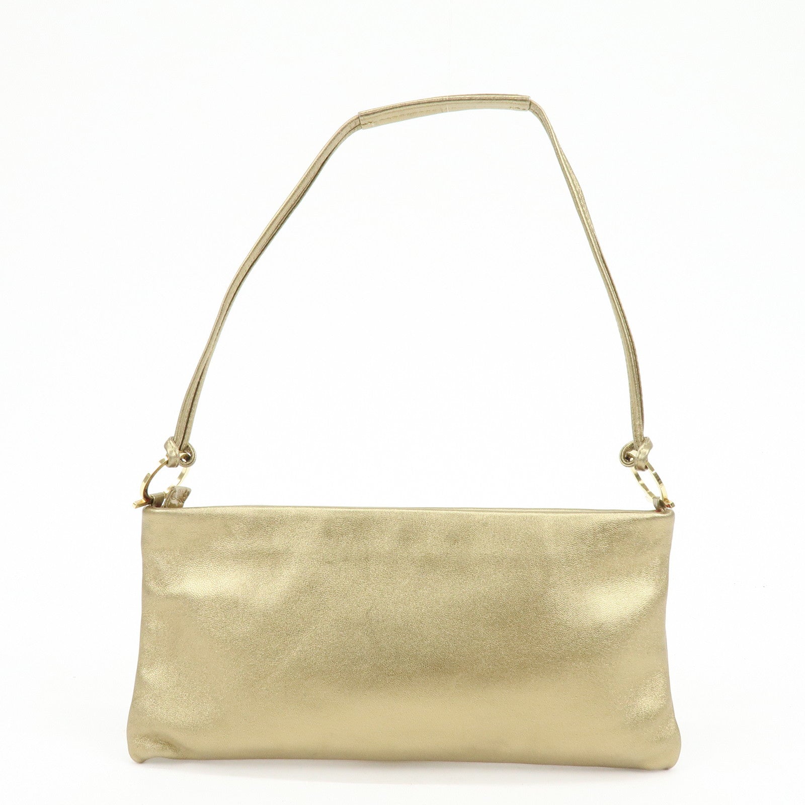 Ferragamo Gancini Nappa Leather Shoulder Hand Bag Gold