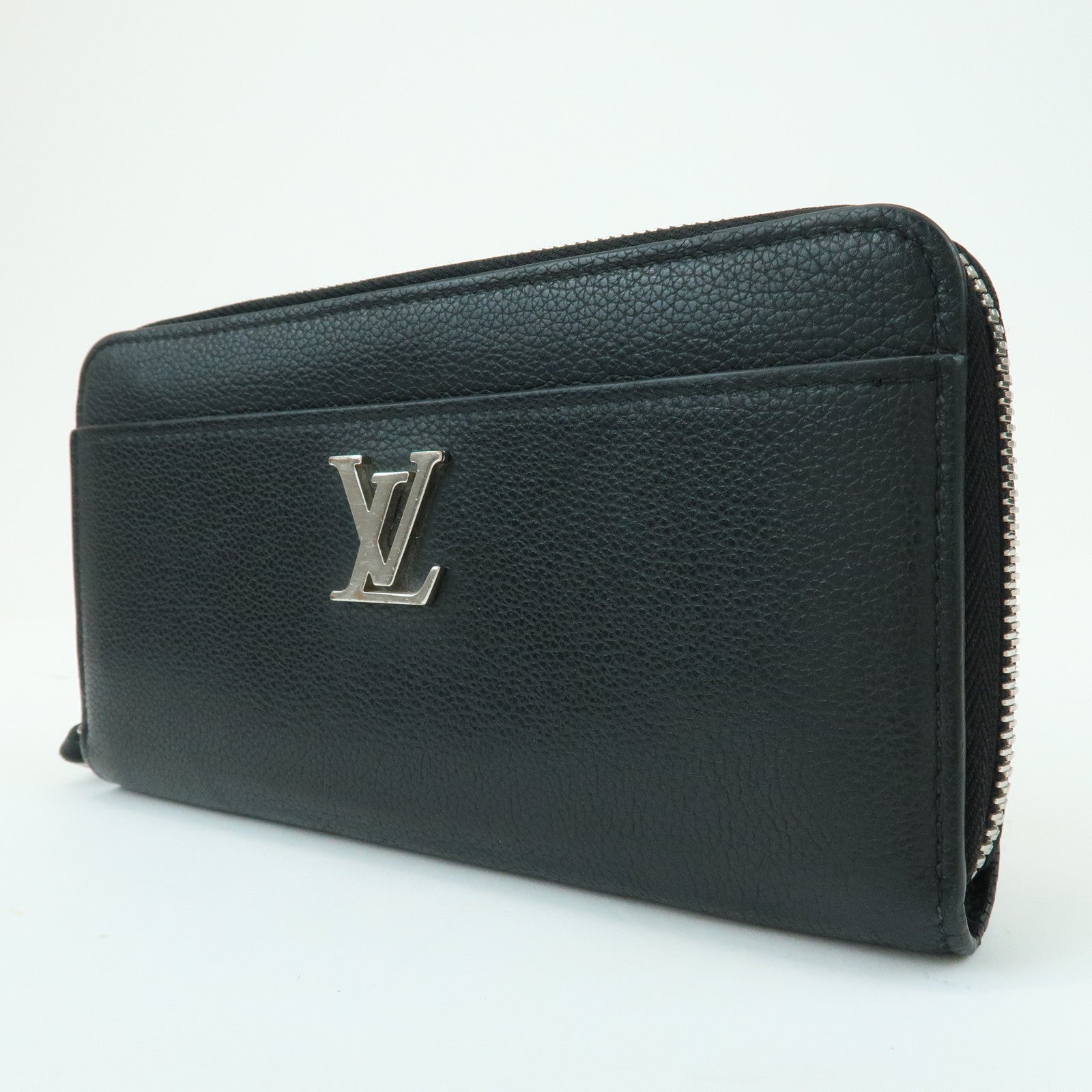 Louis Vuitton Leather Lockme Round Zippy Long Wallet Noir M62622